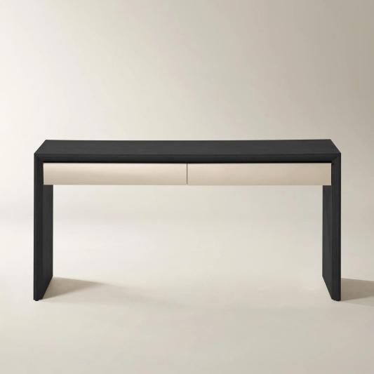 Glimmer Mirrored 2-Drawer Black Oak Console Table (62")