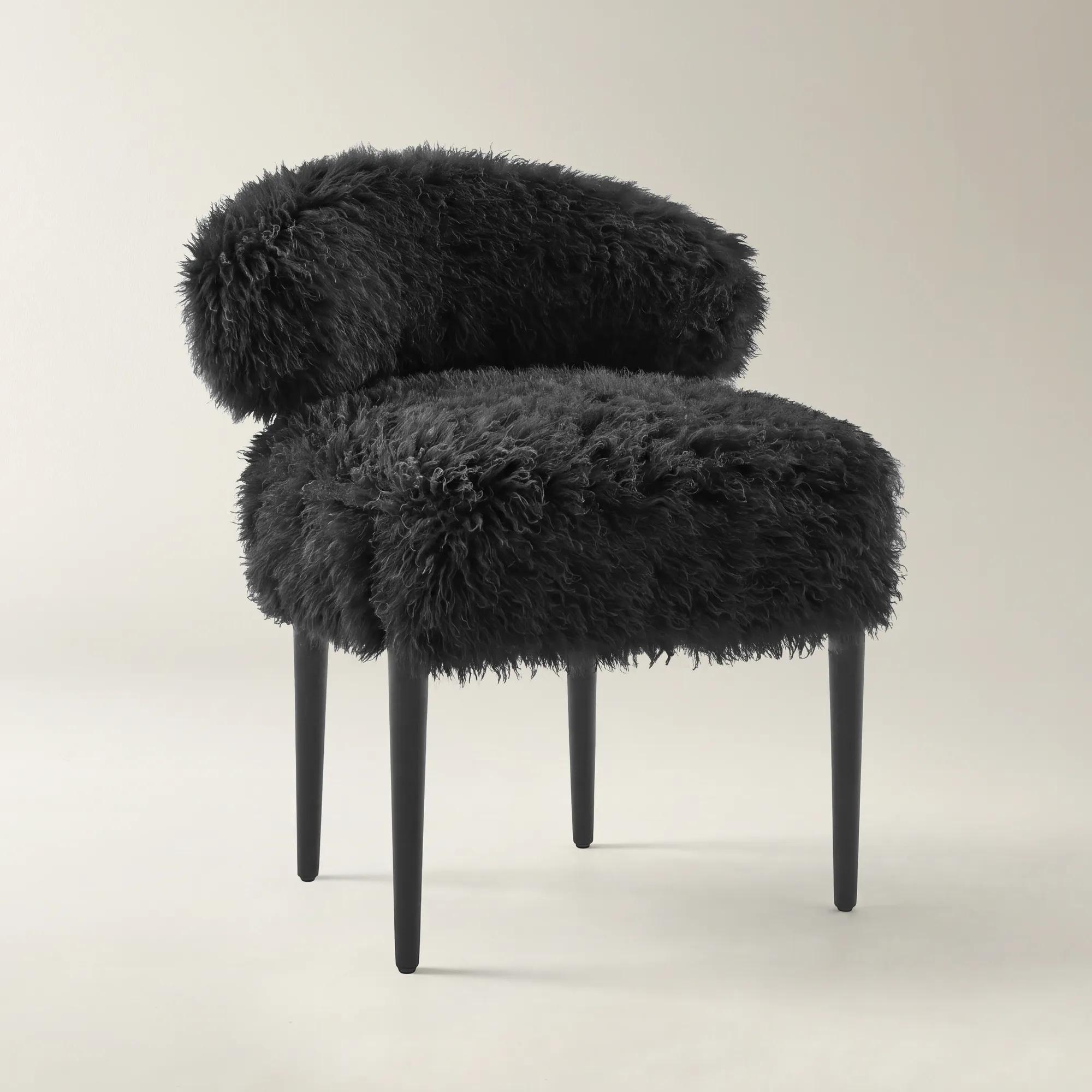 Anna Black Faux Fur Dining Chair Set of 2 | Z Gallerie