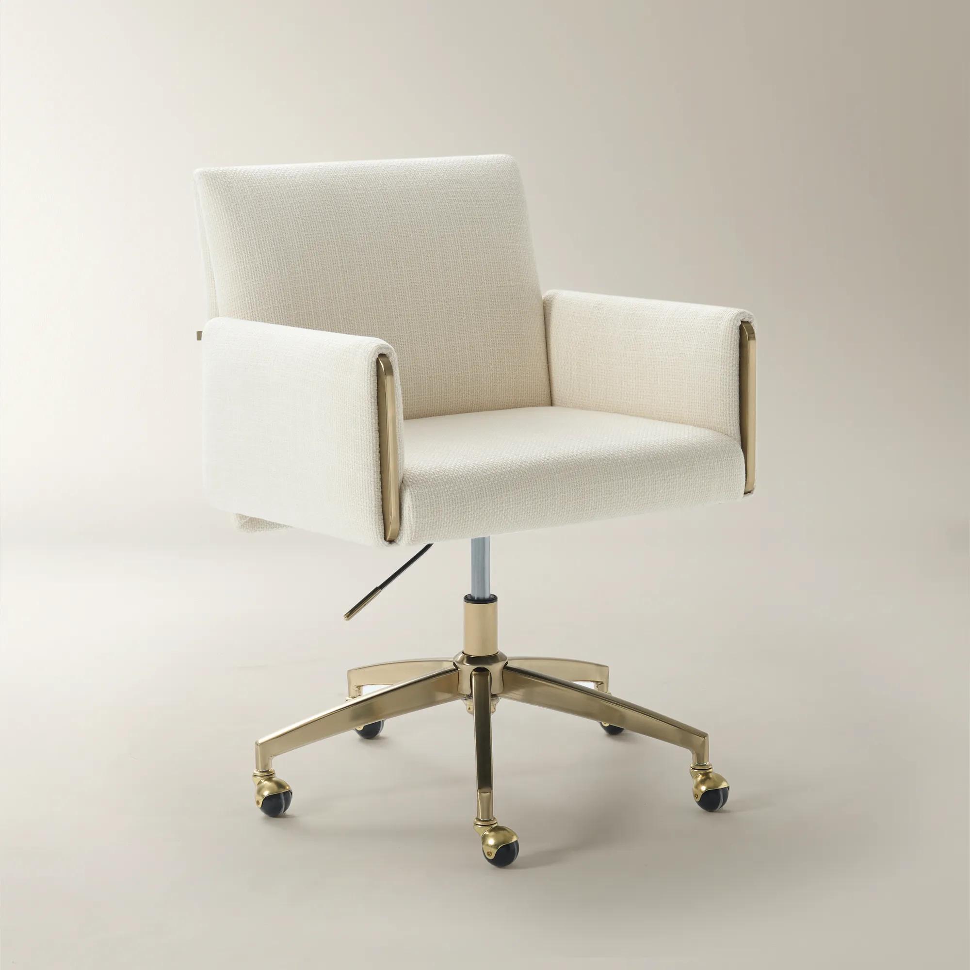 Lucia Ivory Performance Chenille Swivel Desk Chair | Z Gallerie