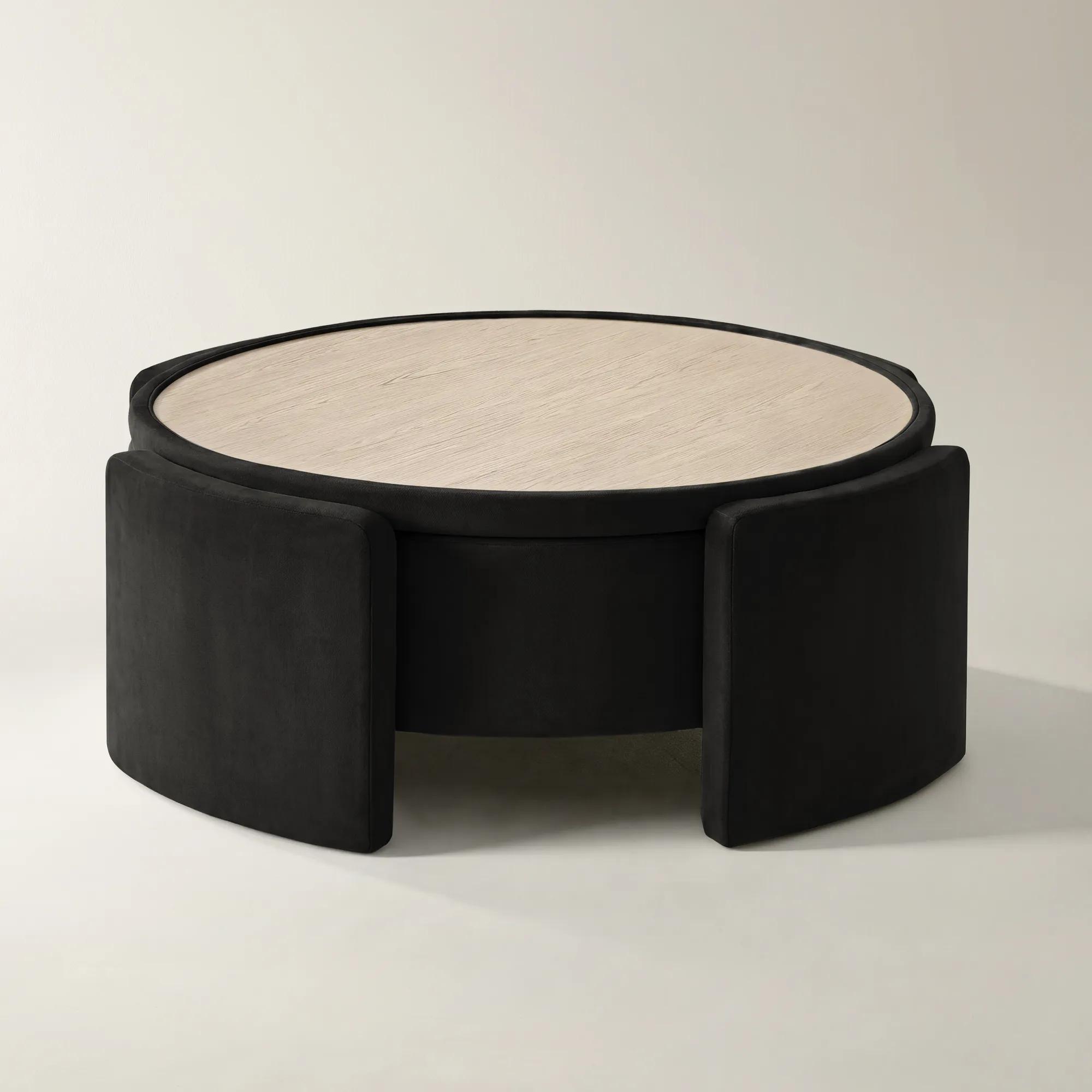 Jora Round Charcoal Velvet Storage Coffee Table With Reversible Tabletop (47.7")