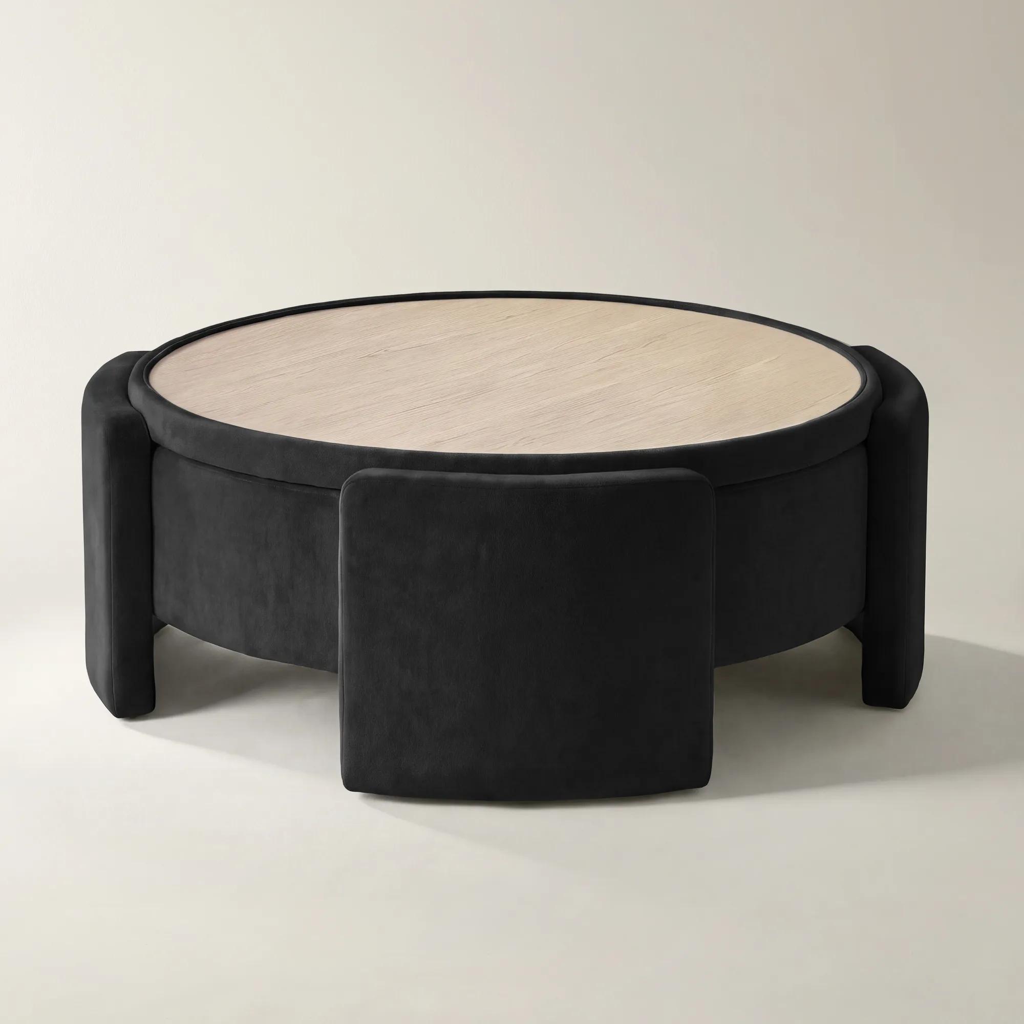 Jora Round Charcoal Velvet Storage Coffee Table With Reversible Tabletop (47.7")
