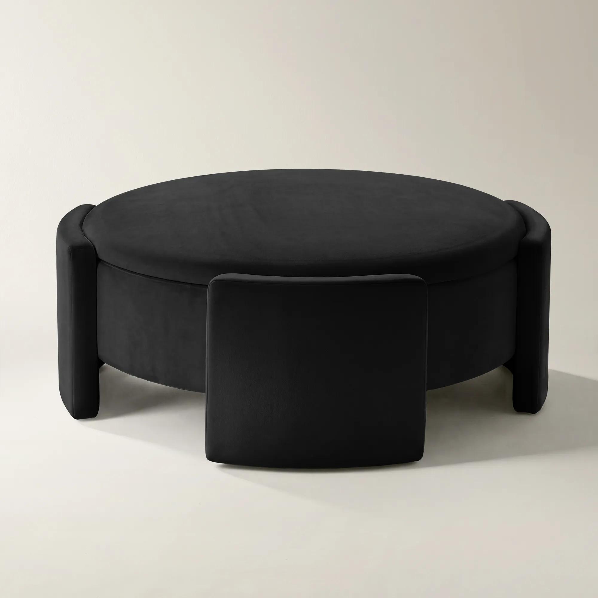 Jora Round Charcoal Velvet Storage Coffee Table With Reversible Tabletop (47.7")