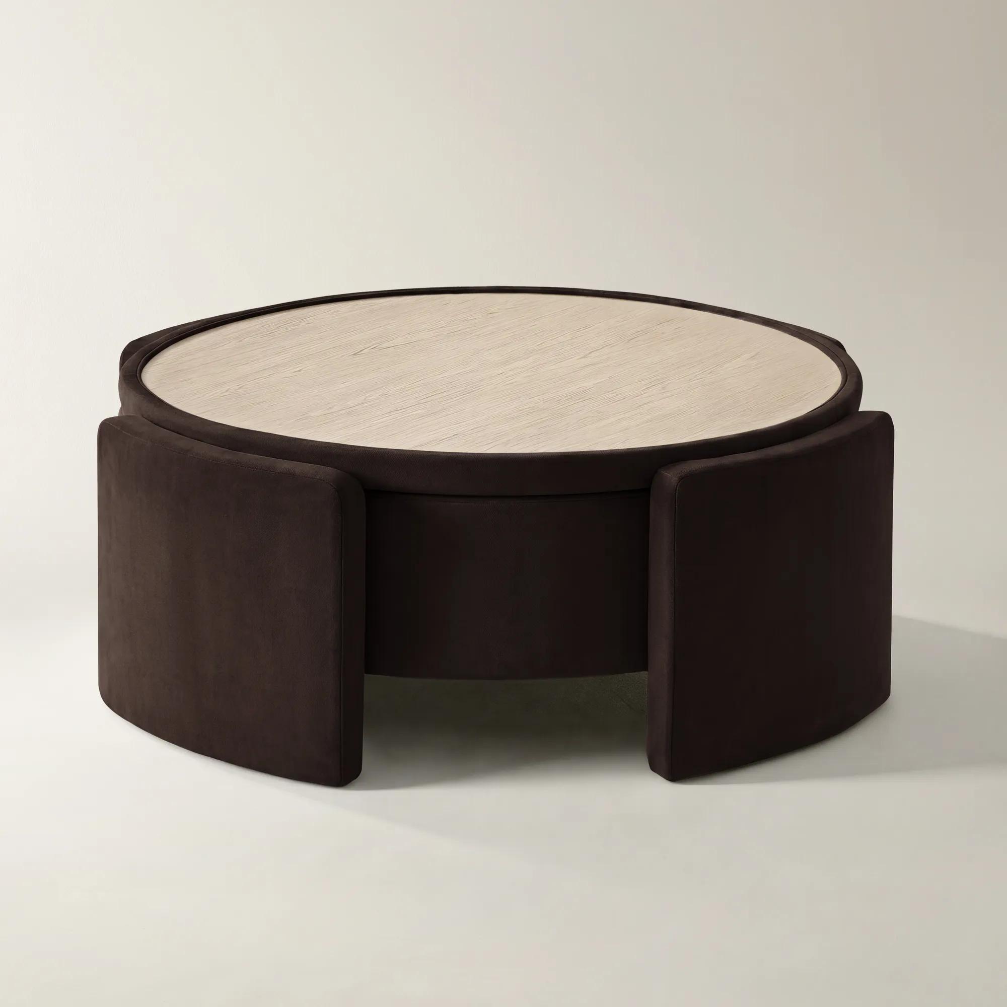 Jora Round Dark Chocolate Velvet Storage Coffee Table With Reversible Tabletop (47.7")