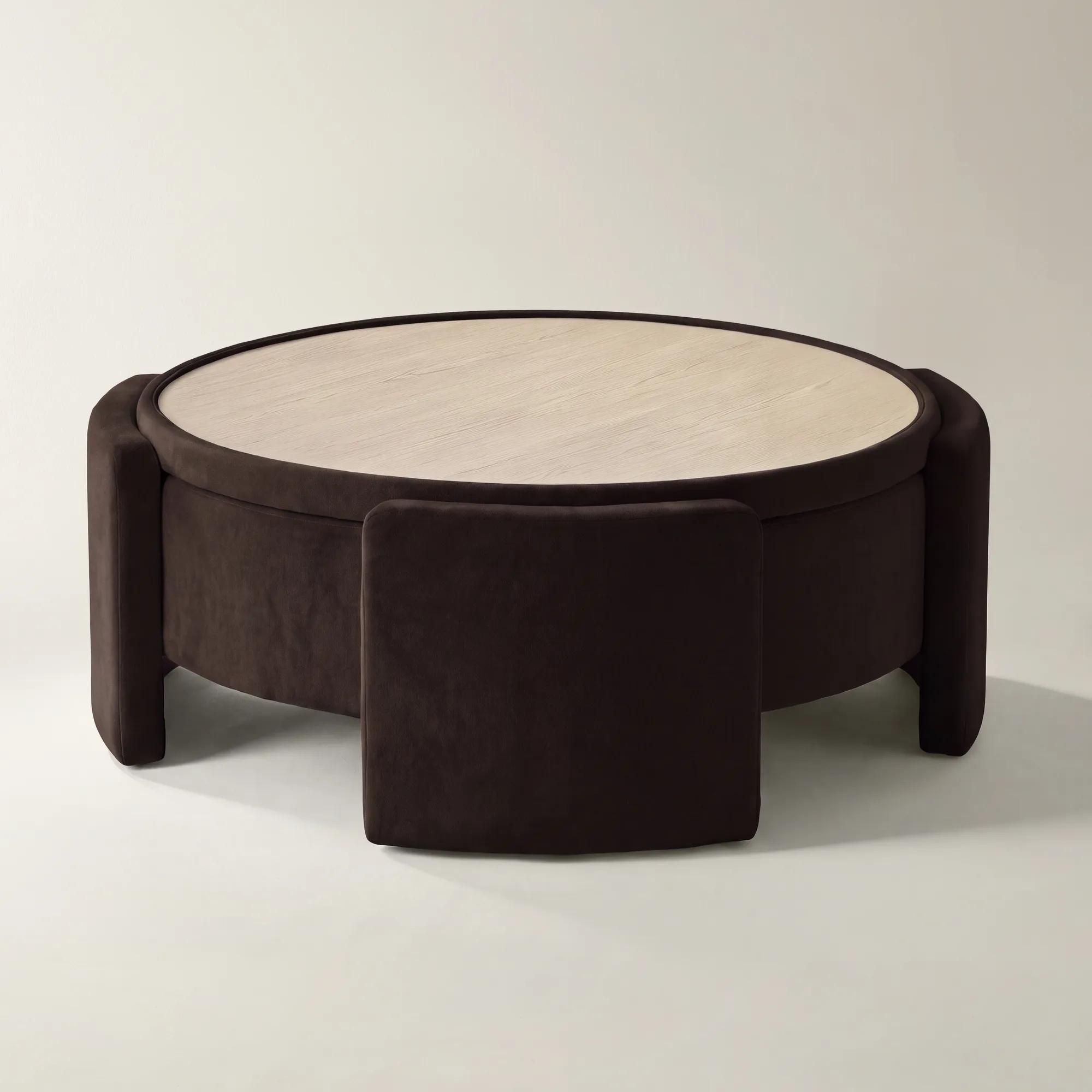 Jora Round Dark Chocolate Velvet Storage Coffee Table With Reversible Tabletop (47.7")