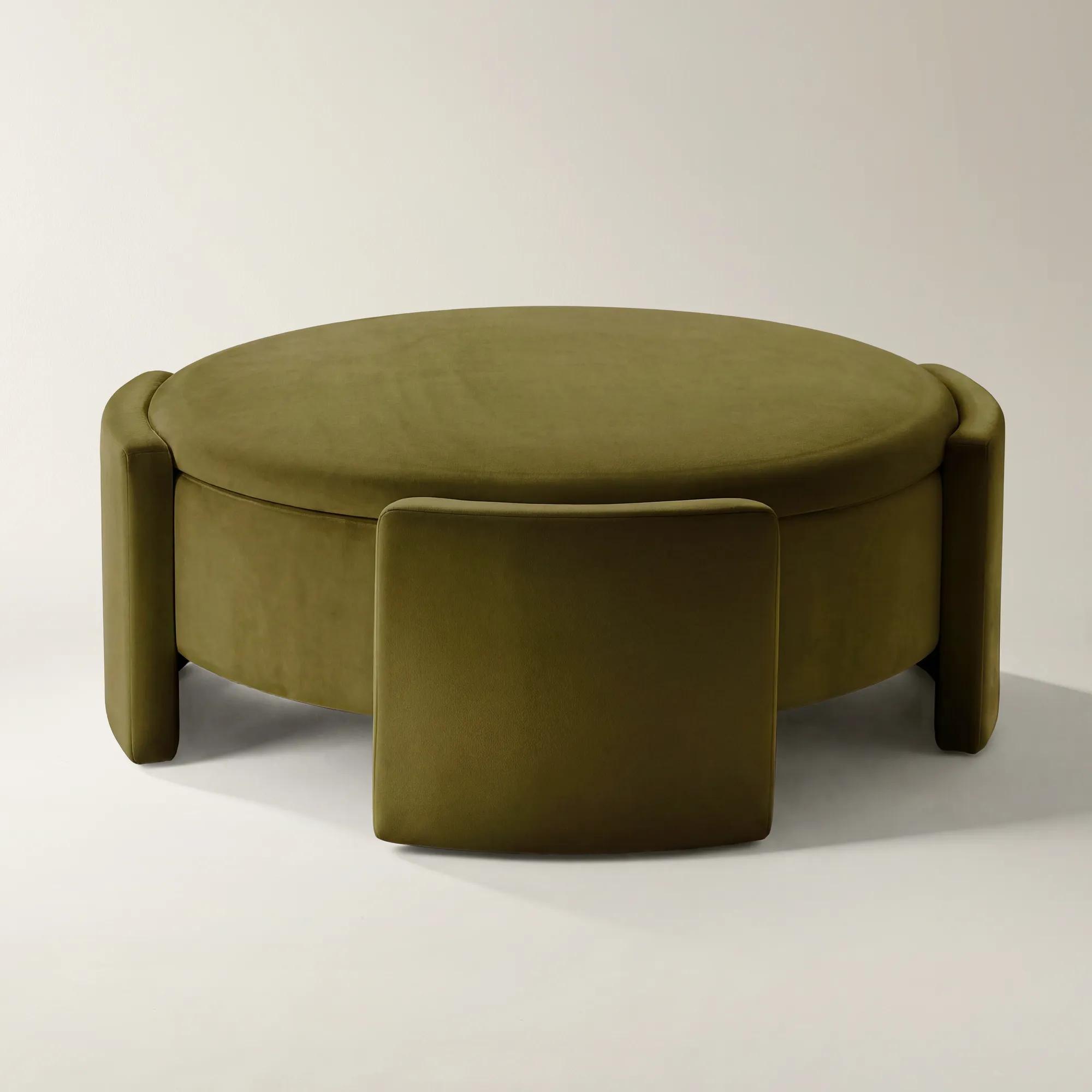 Jora Round Deep Olive Velvet Storage Coffee Table With Reversible Tabletop (47.7")