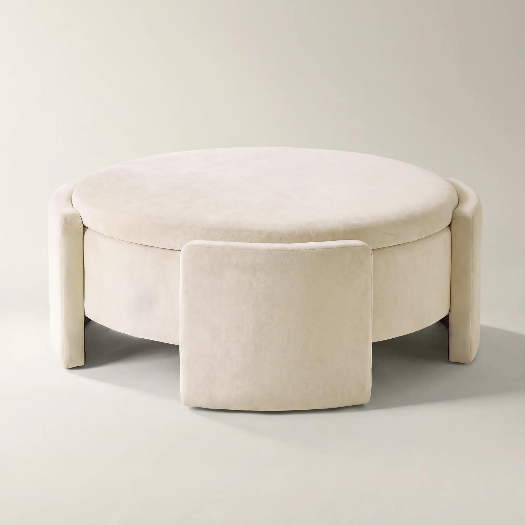 Jora Round Oatmeal Velvet Storage Coffee Table With Reversible Tabletop (47.7")