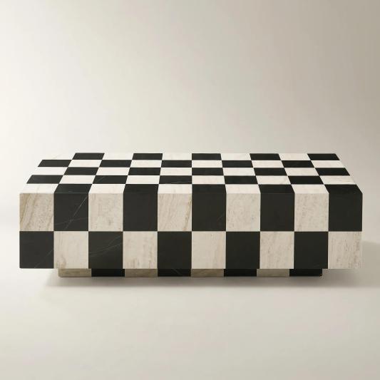 Chessa Rectangular Chequered Marble Coffee Table (53.1")