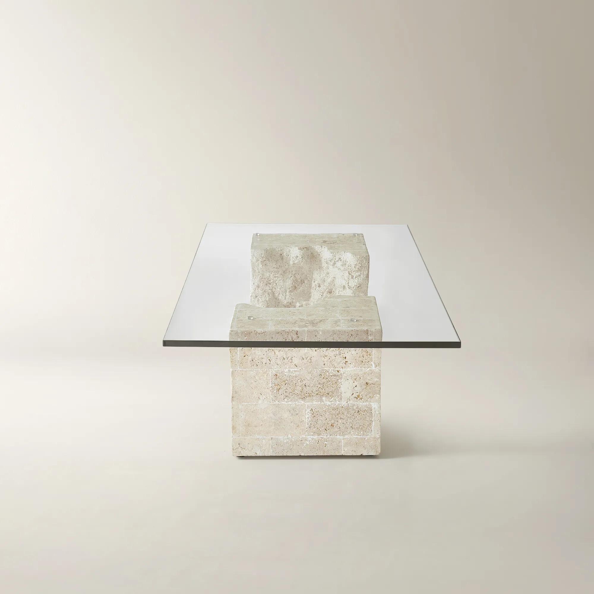 Cairo Rectangular Mactan Stone Coffee Table With Glass Top (70.87")