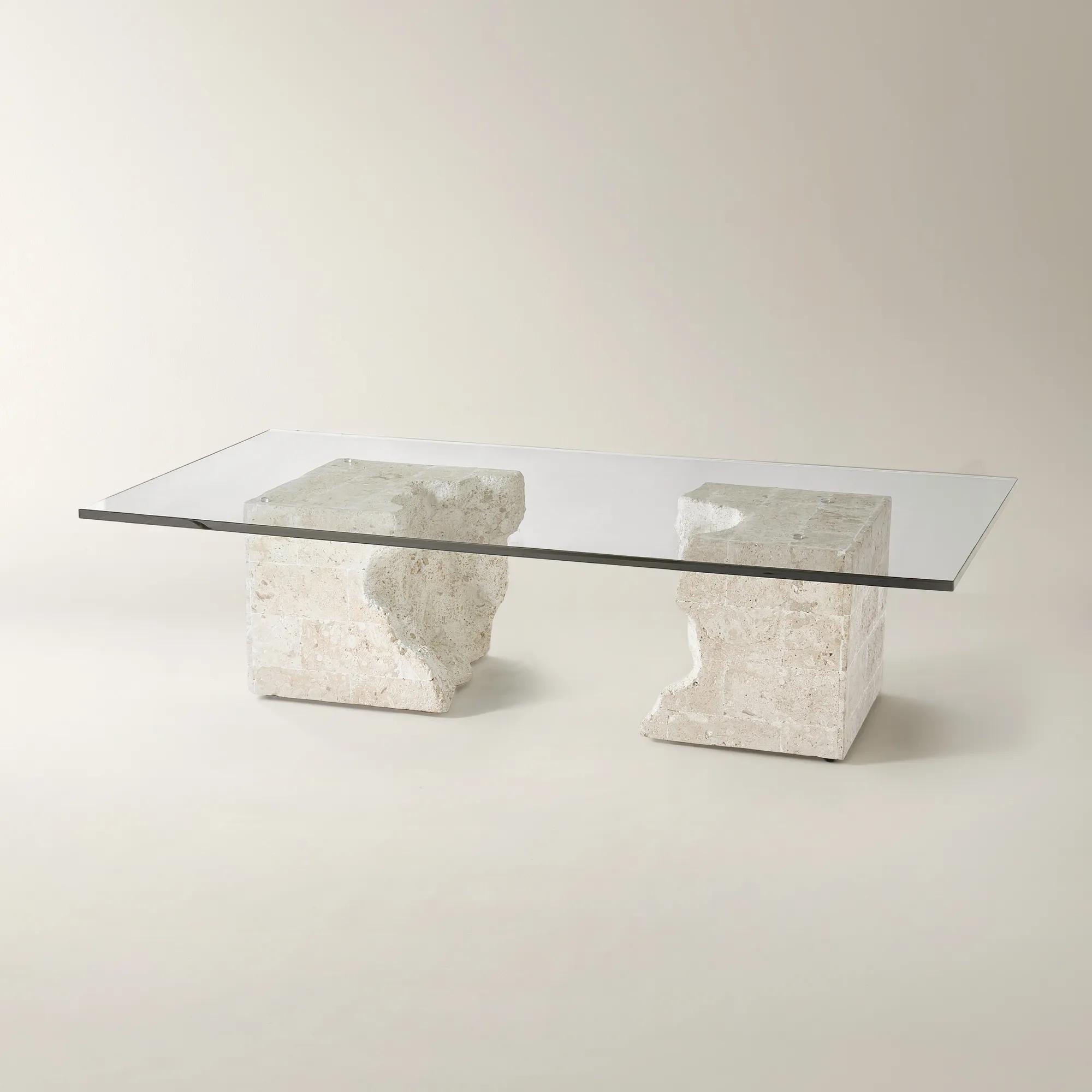 Cairo Rectangular Mactan Stone Coffee Table With Glass Top (70.87")