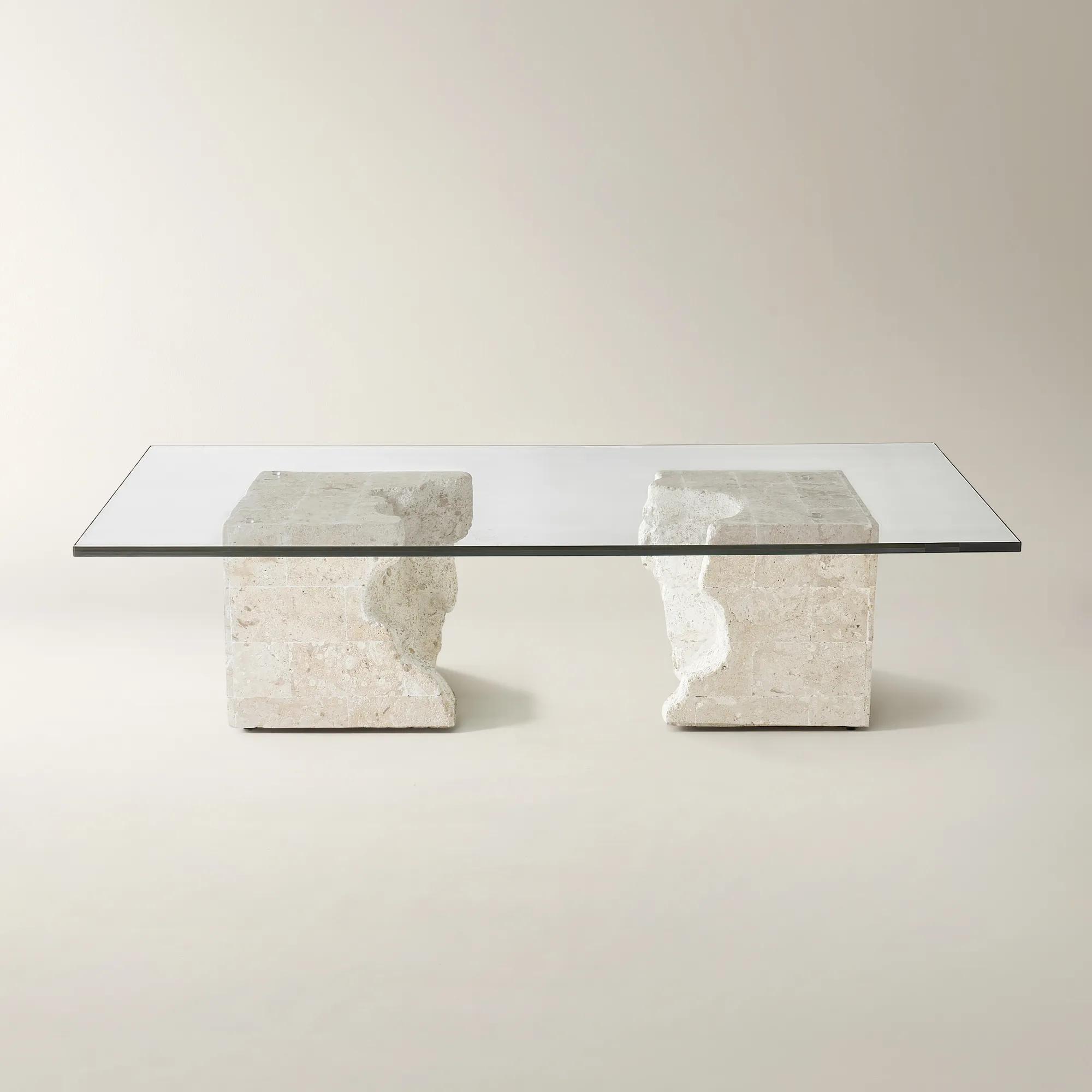 Cairo Rectangular Mactan Stone Coffee Table With Glass Top (70.87")