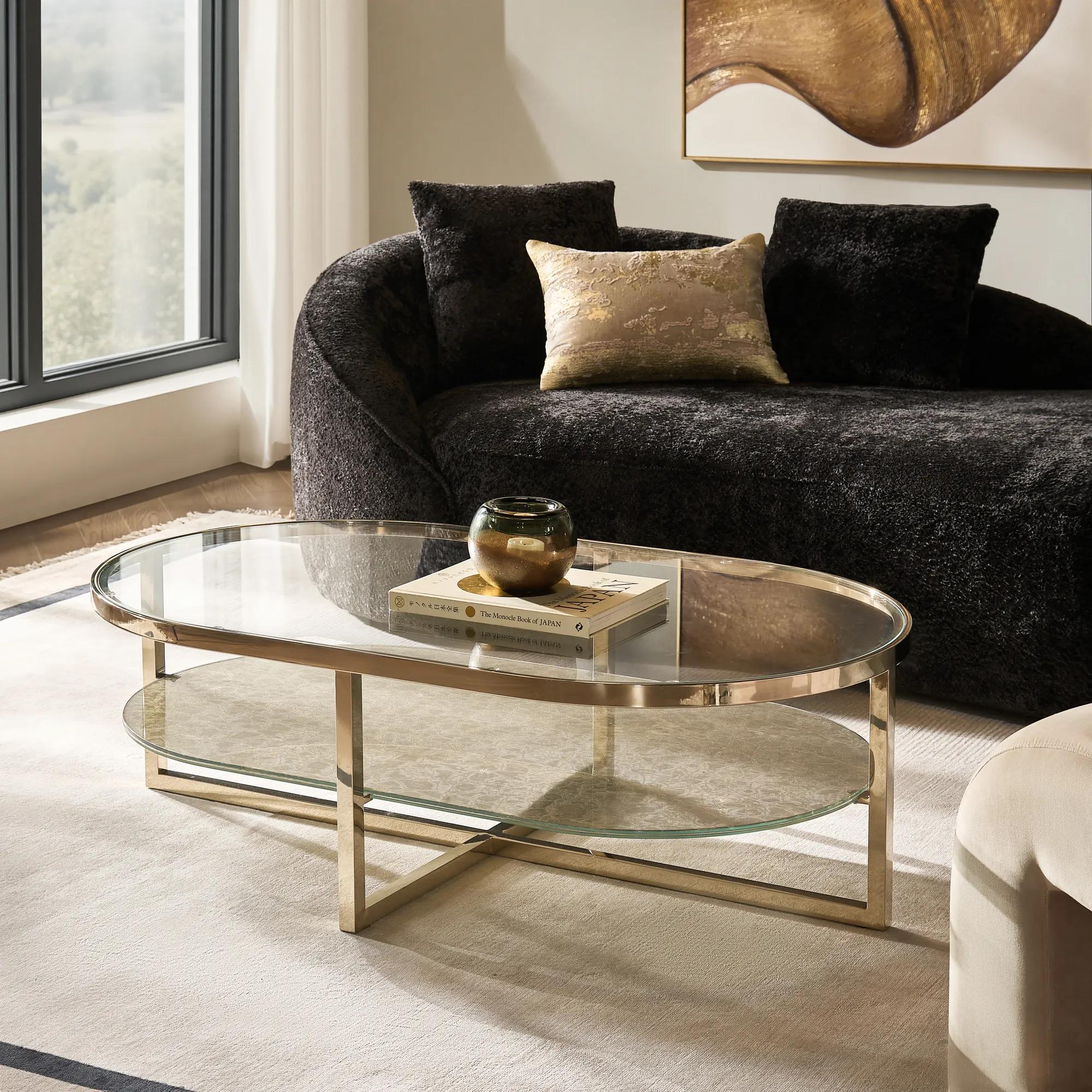 Duality Oval Coffee Table (47") - Soft Gold