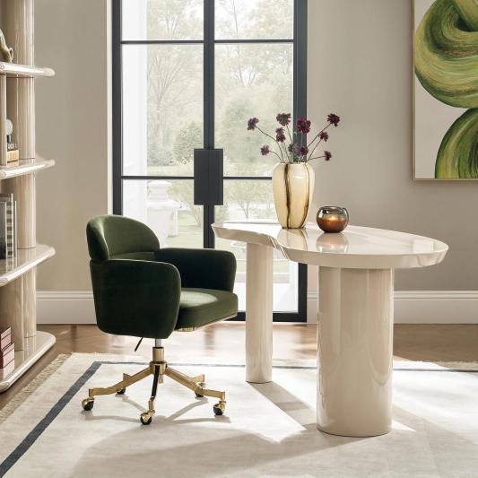 Nia Lacquered Desk (62") - Turtle Dove