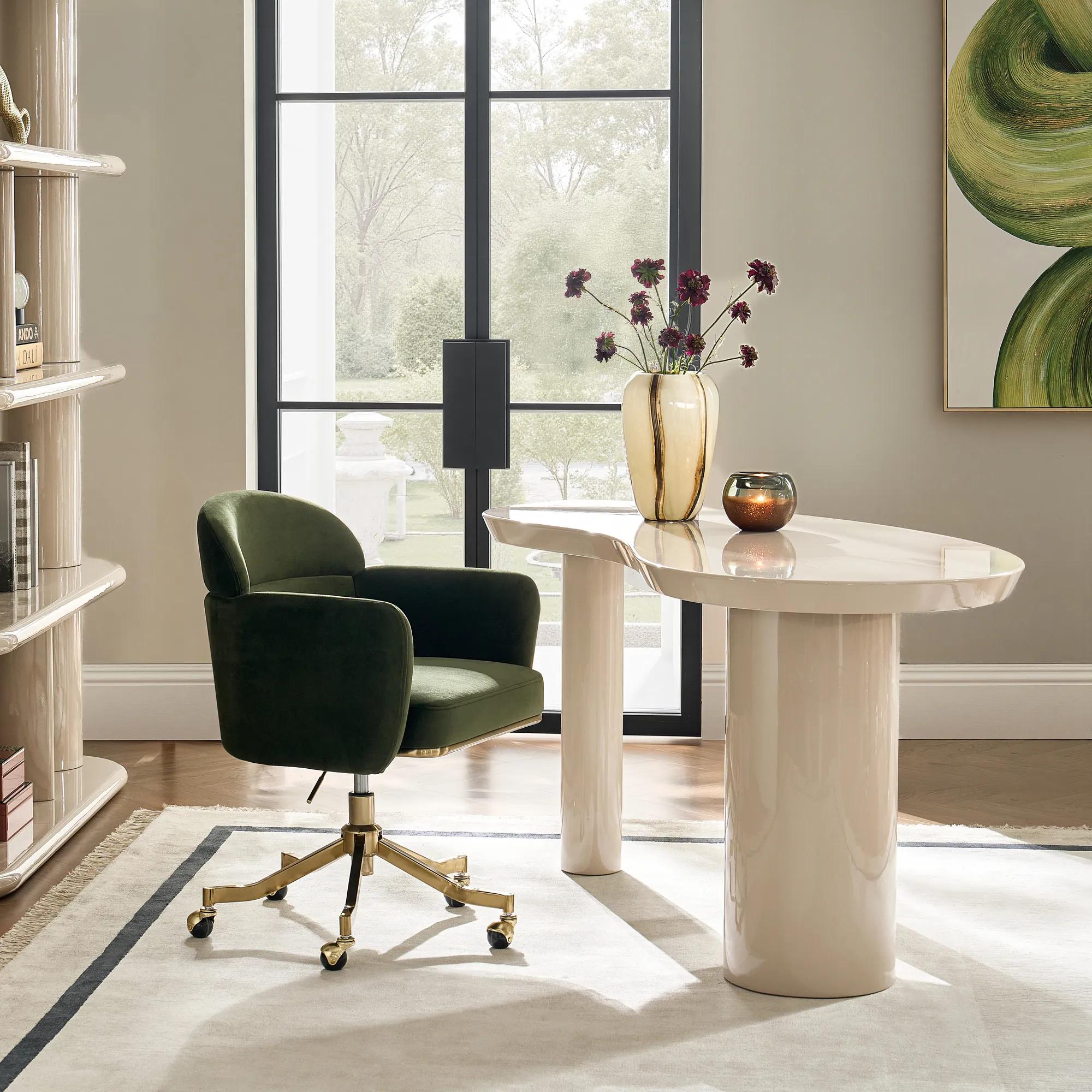 Nia Lacquered Desk (62") - Turtle Dove