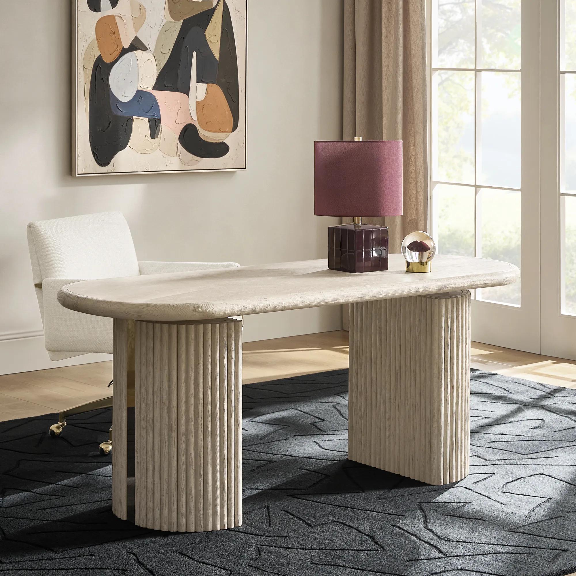 Stria Oval Reeded White Oak Electric Lift Desk (68")