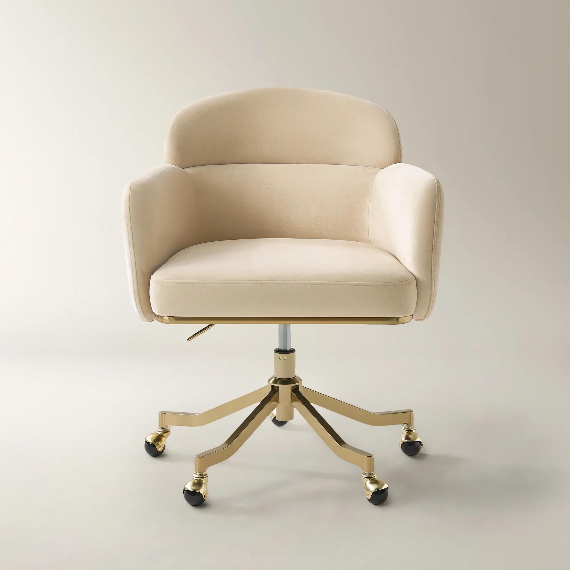 Paige Velvet Desk Swivel Chair - Oatmeal