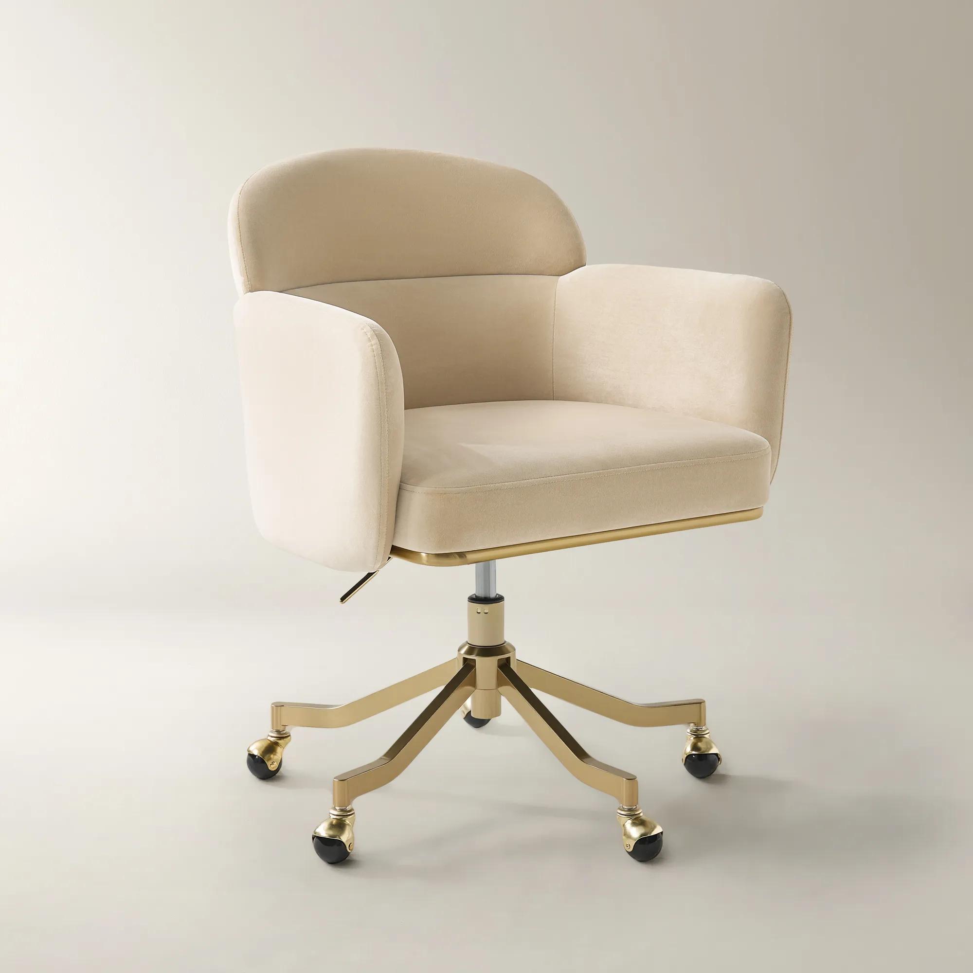 Paige Velvet Desk Swivel Chair - Oatmeal