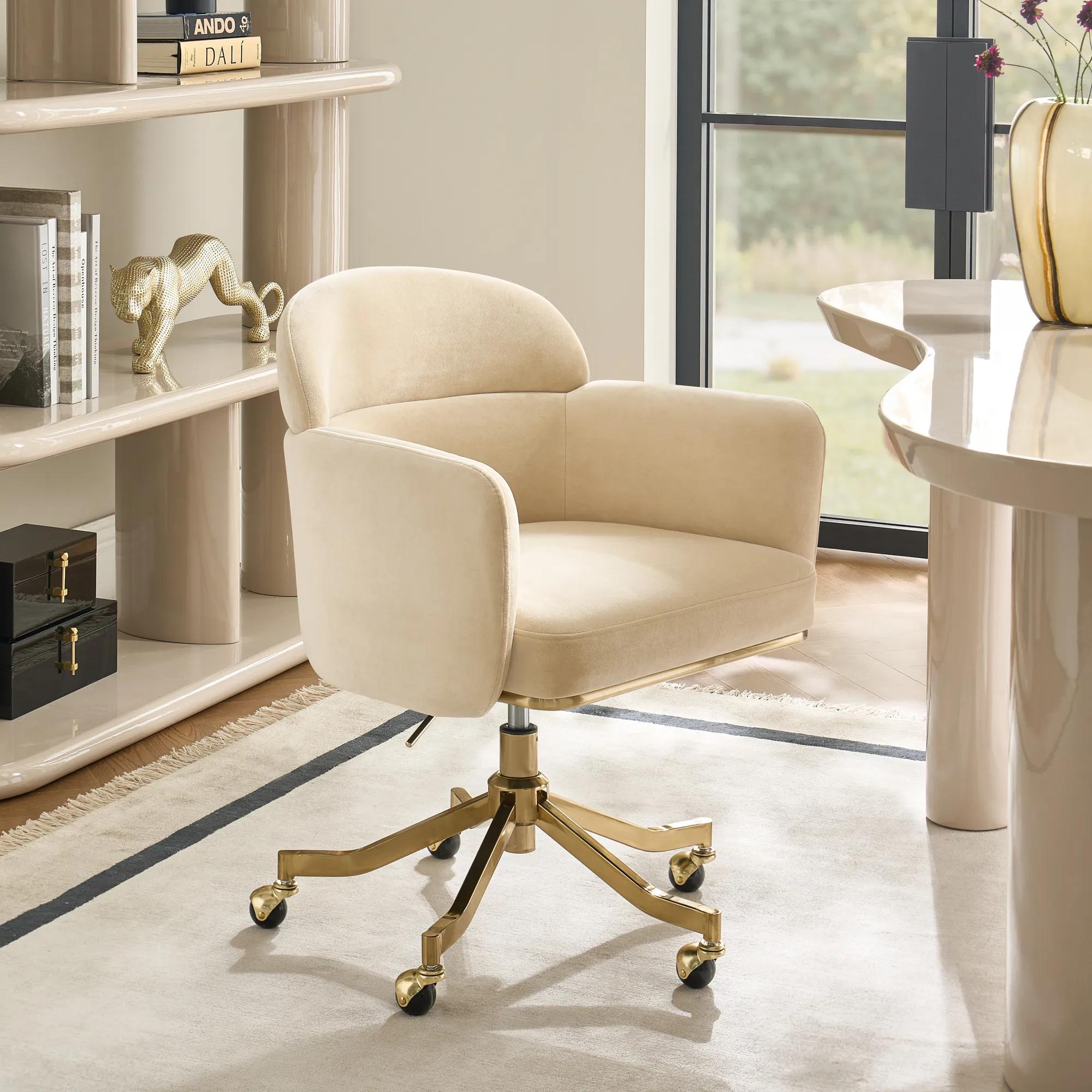 Paige Velvet Desk Swivel Chair - Oatmeal