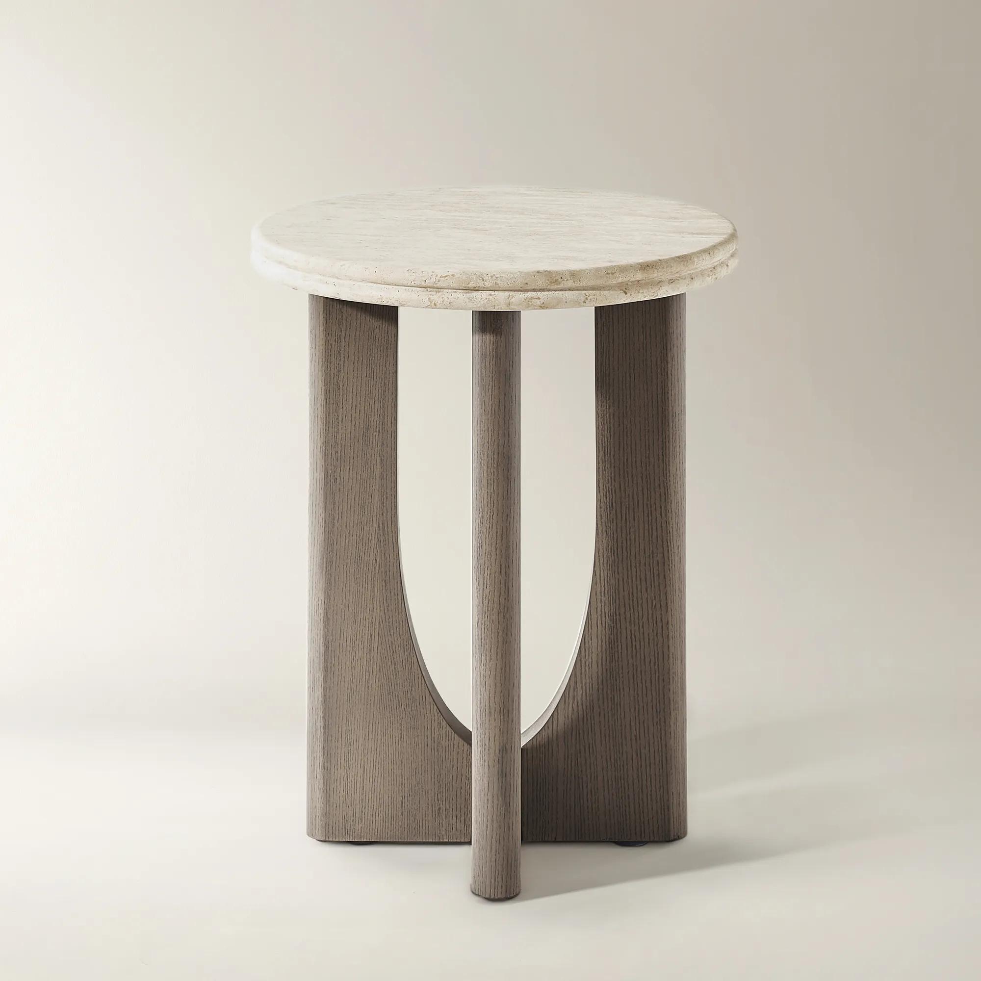 Bond Round Travertine and Wood Coffee Table Set of 3 (17.72