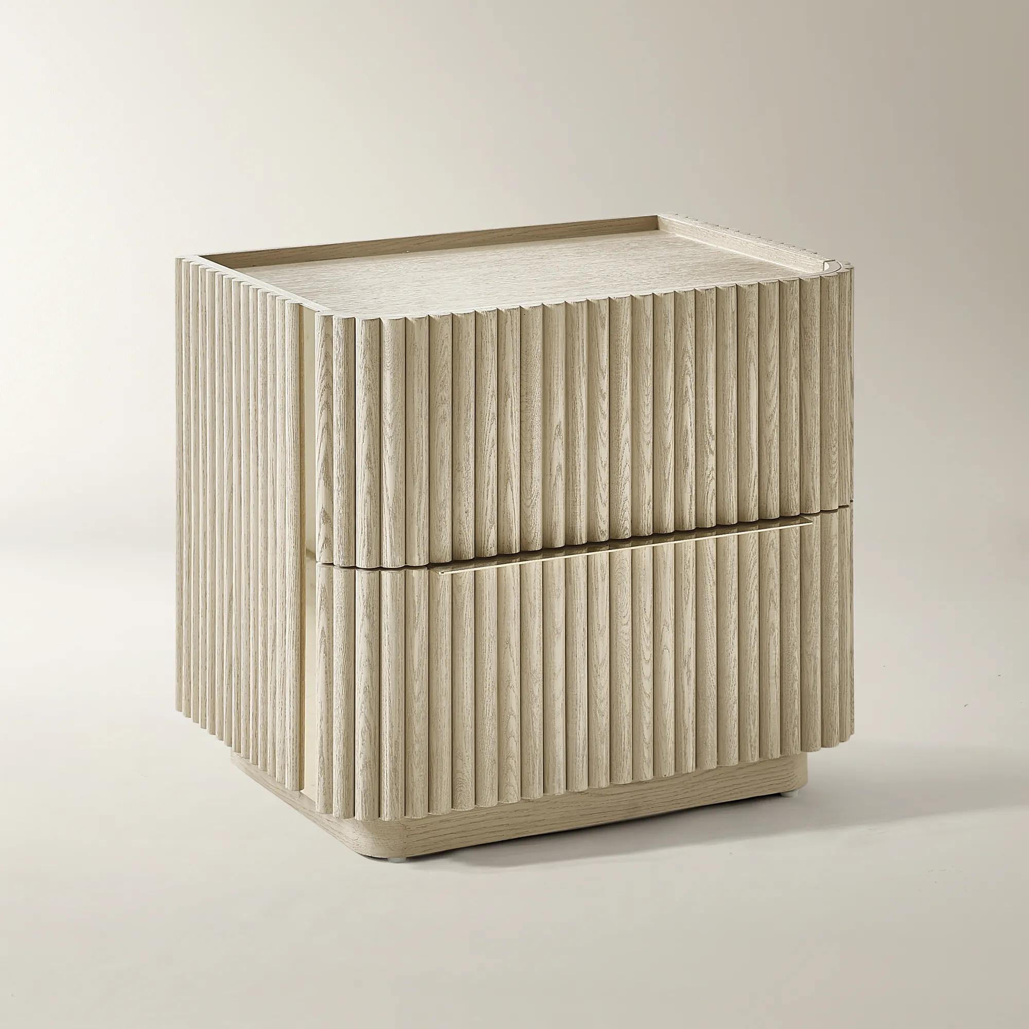 Stria Reeded White Oak 2-Drawer Nightstand (26")