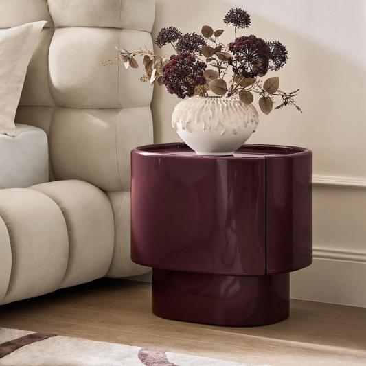 Velar Lacquered Ox Blood 1-Drawer Nightstand With Glass Top (24")
