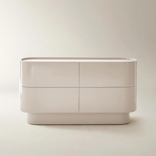 Velar Lacquered Turtle Dove 4-Drawer Dresser With Glass Top (66")