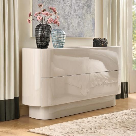 Velar Lacquered Turtle Dove 4-Drawer Dresser With Glass Top (66")