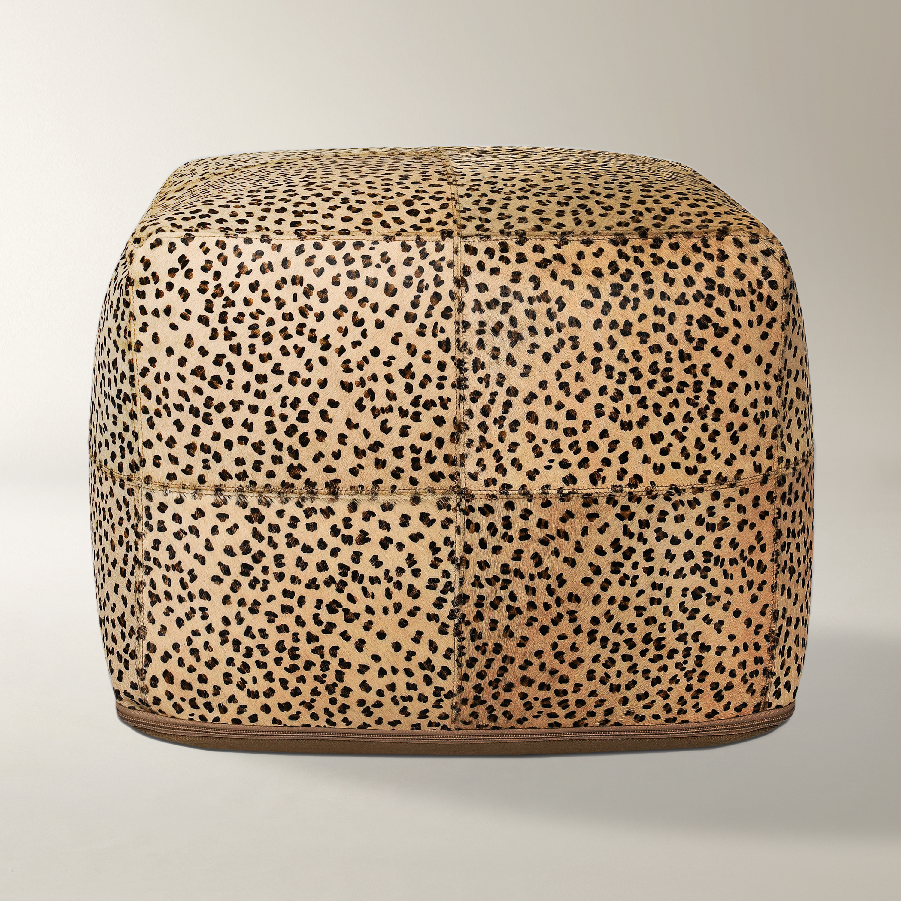 Leopard Hide Camel/Black Pouf