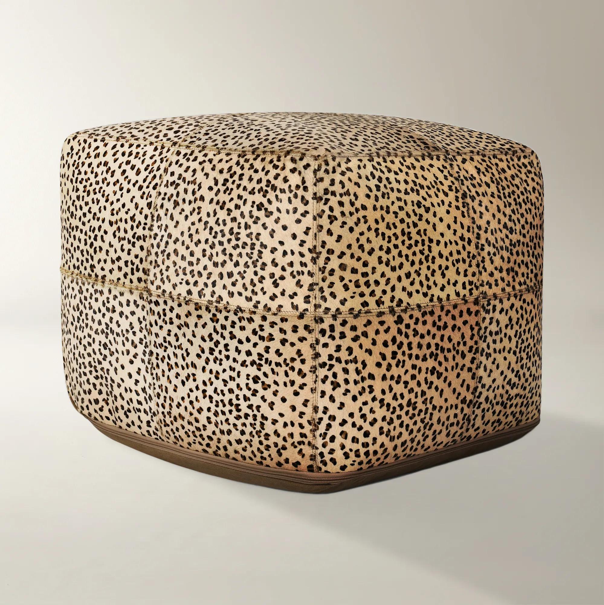 Leopard Hide Camel/Black Pouf