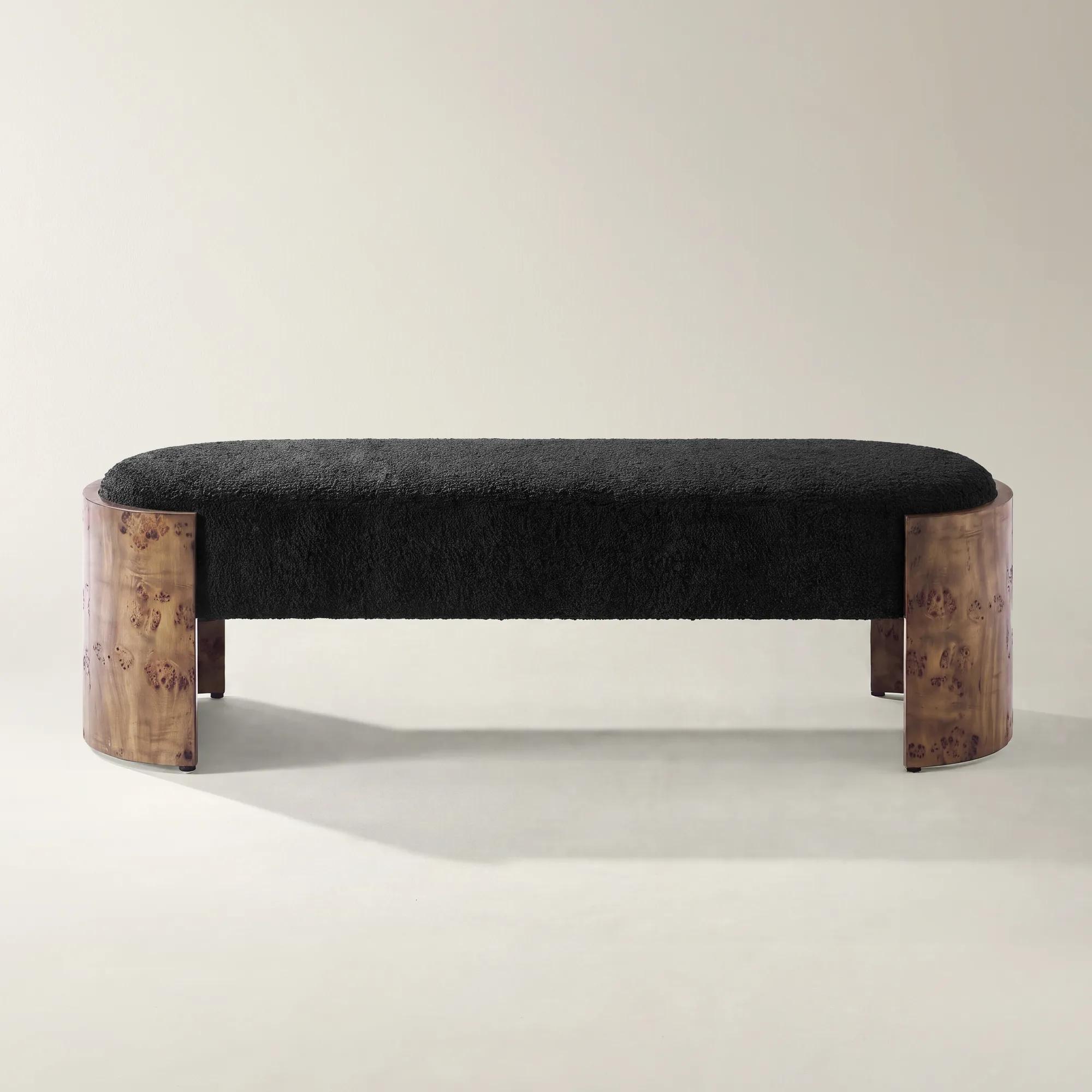 Cora Charcoal Chenille With Ash Wood Bench (60.6")