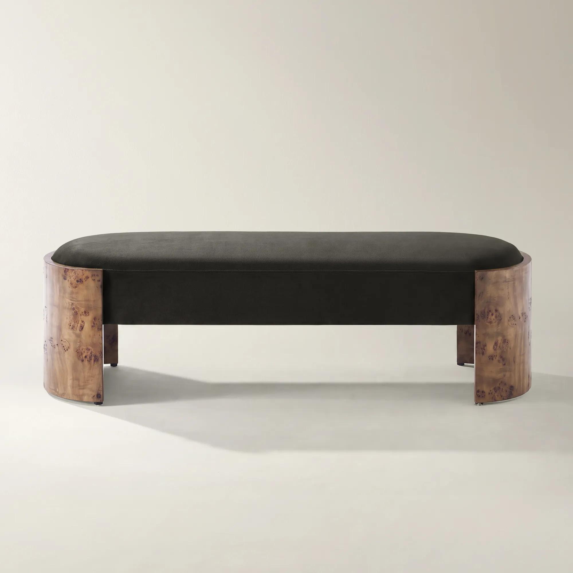 Cora Charcoal Velvet With Ash Wood Bench (60.6")