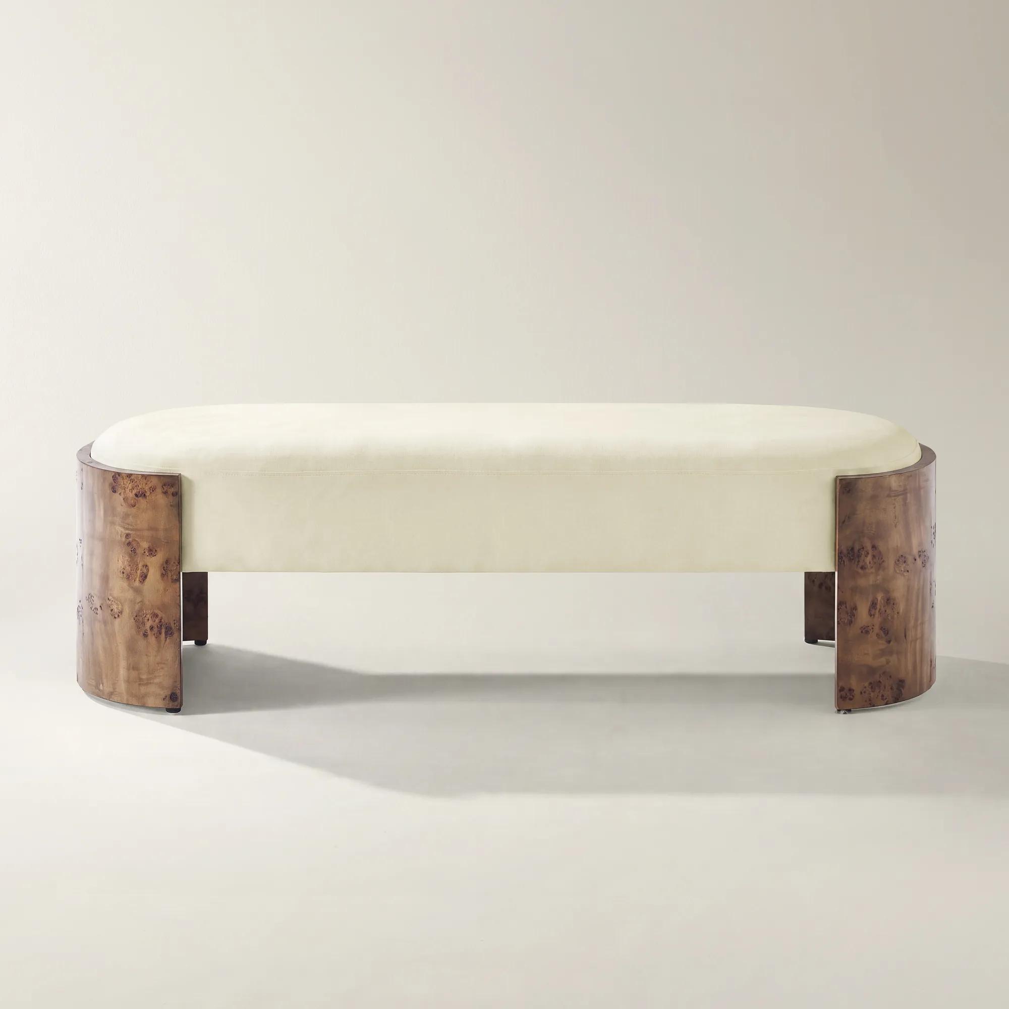 Cora Cloud Velvet With Ash Wood Bench (60.6")