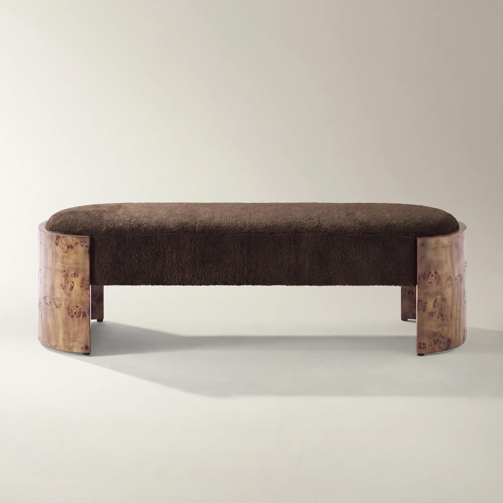 Cora Dark Chocolate Chenille With Ash Wood Bench (60.6")
