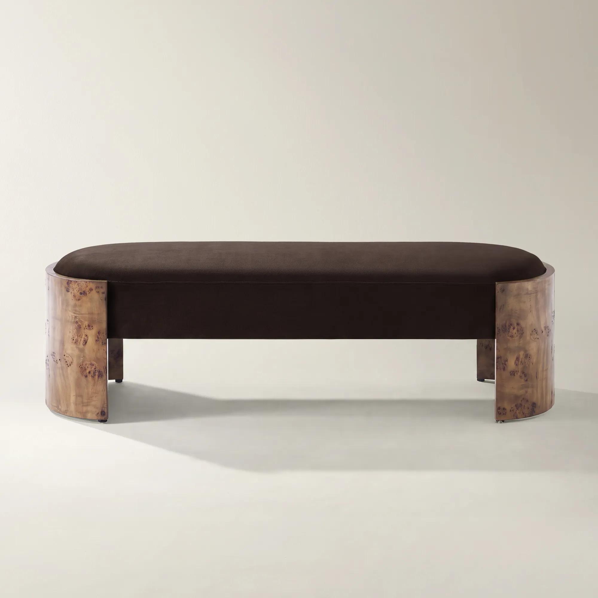 Cora Dark Chocolate Velvet With Ash Wood Bench (60.6")