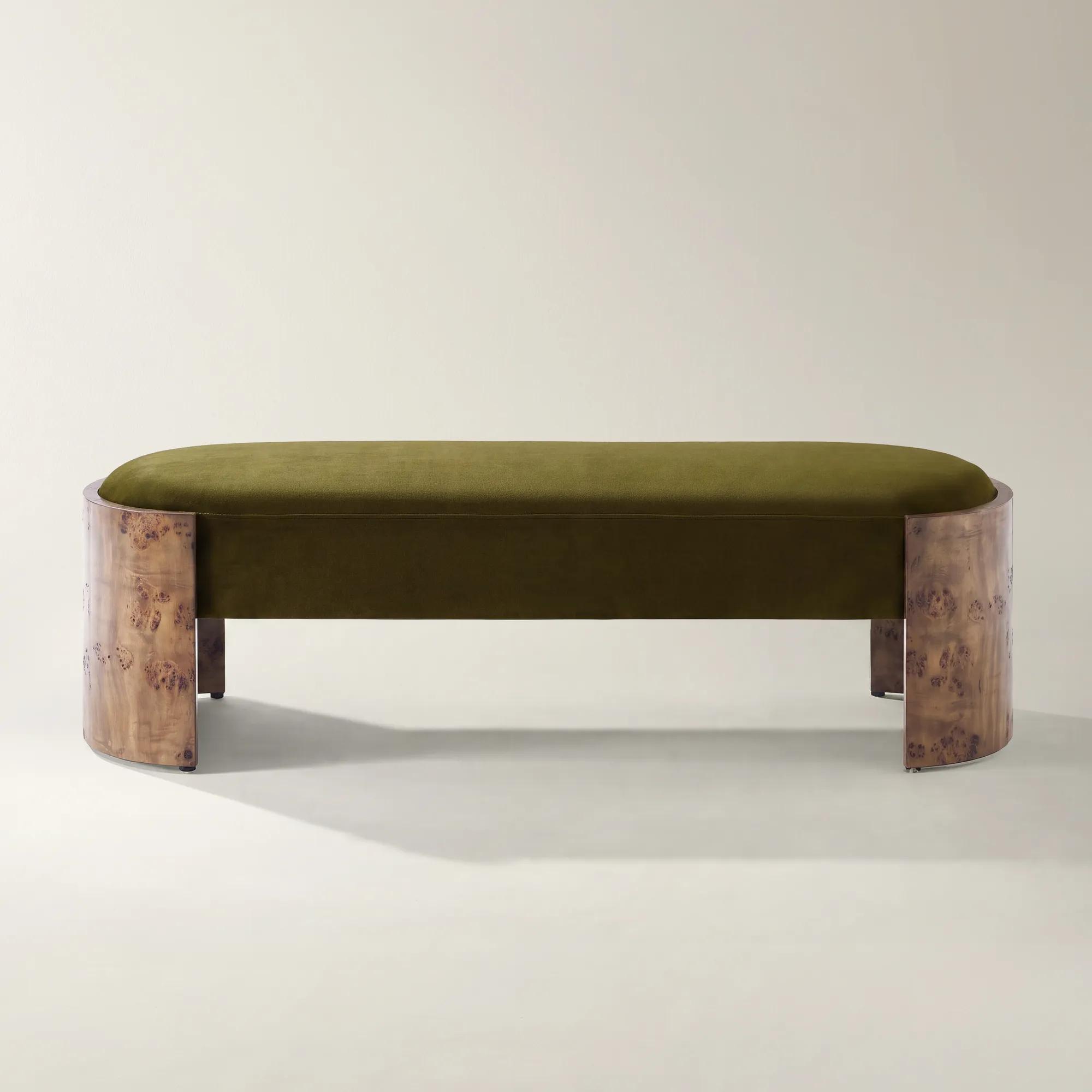 Cora Deep Olive Velvet With Ash Wood Bench (60.6")