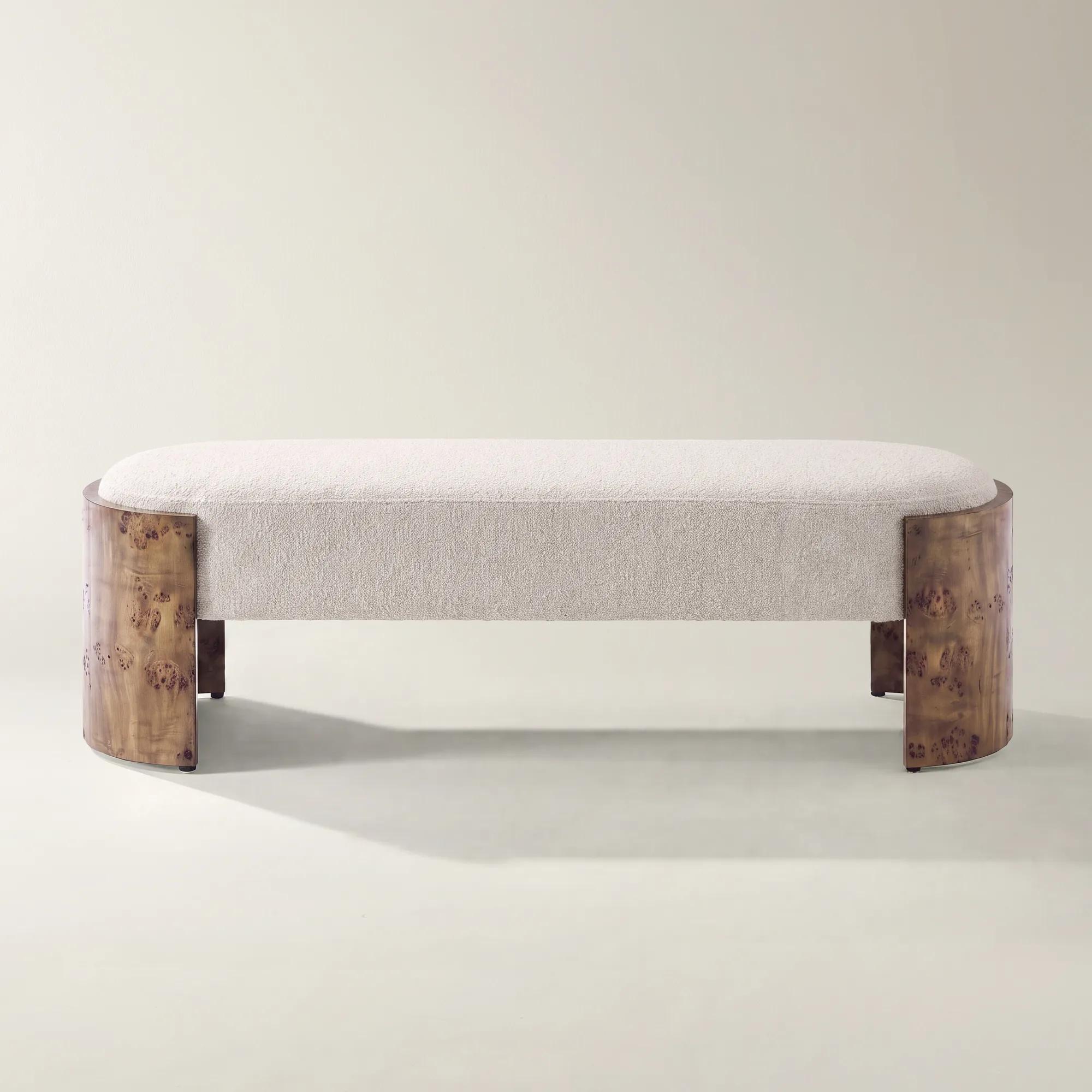 Cora Ivory Performance Boucle With Ash Wood Bench (60.6")