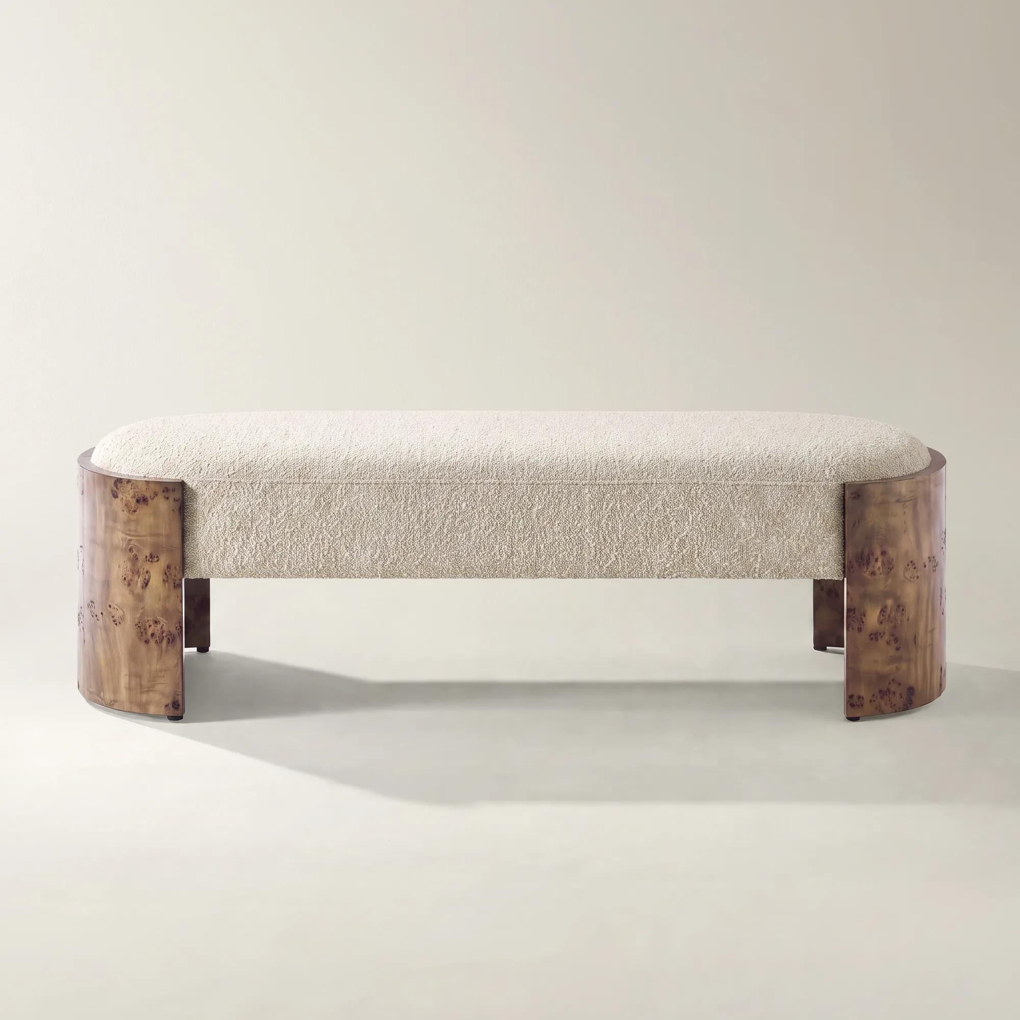Cora Ivory Performance Boucle With Ash Wood Bench (60.6")