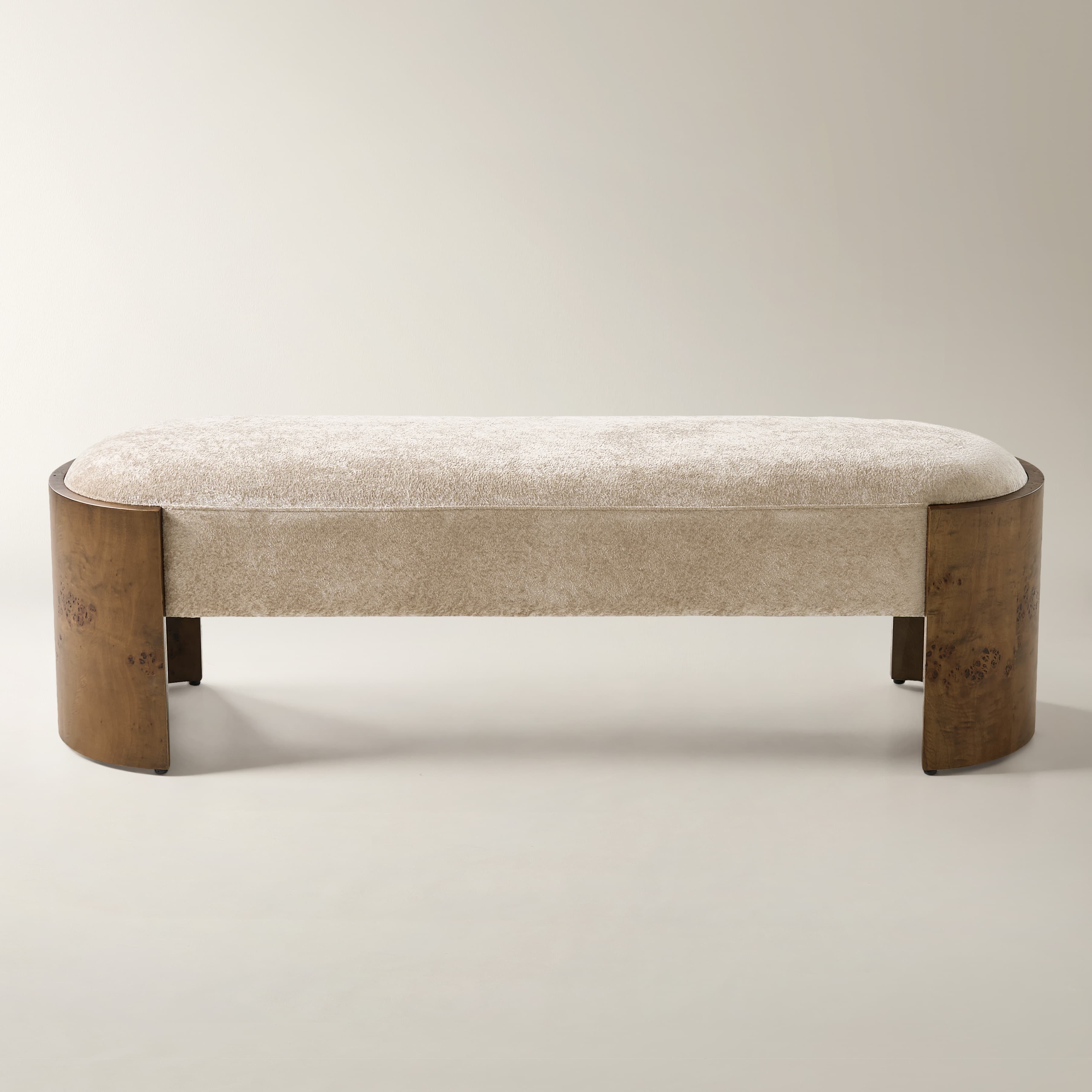 Cora Light Brown Chenille With Ash Wood Bench (60.6