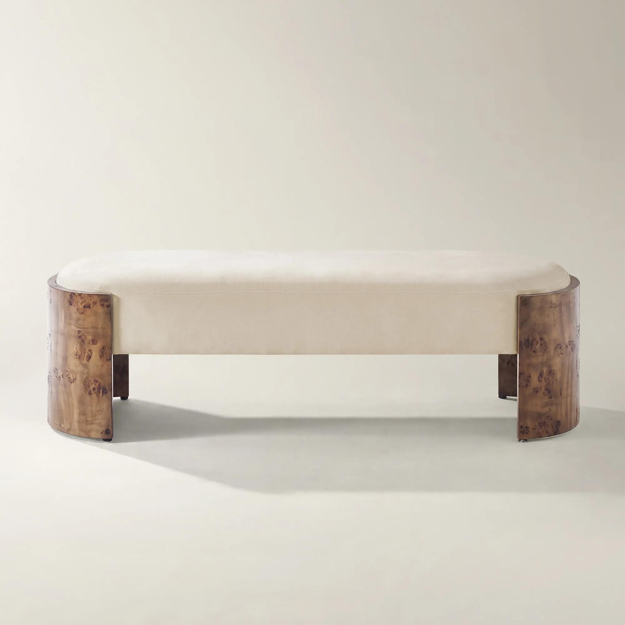 Cora Oatmeal Velvet With Ash Wood Bench (60.6")