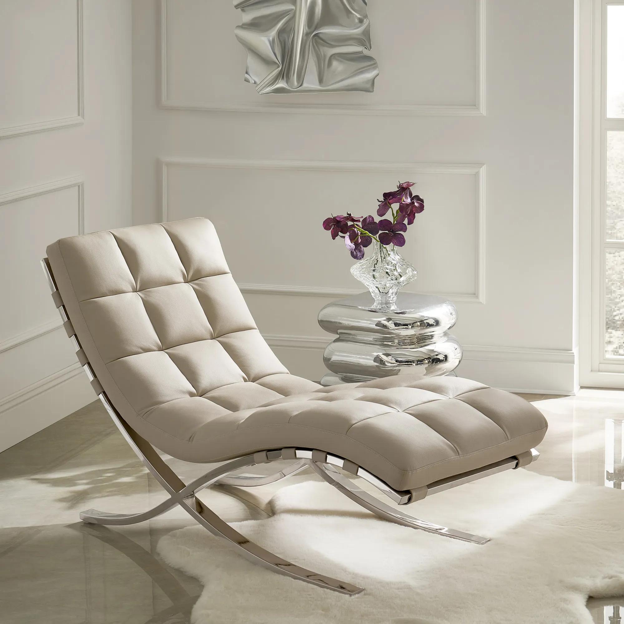 Mila Genuine Leather Chaise Lounge Chair