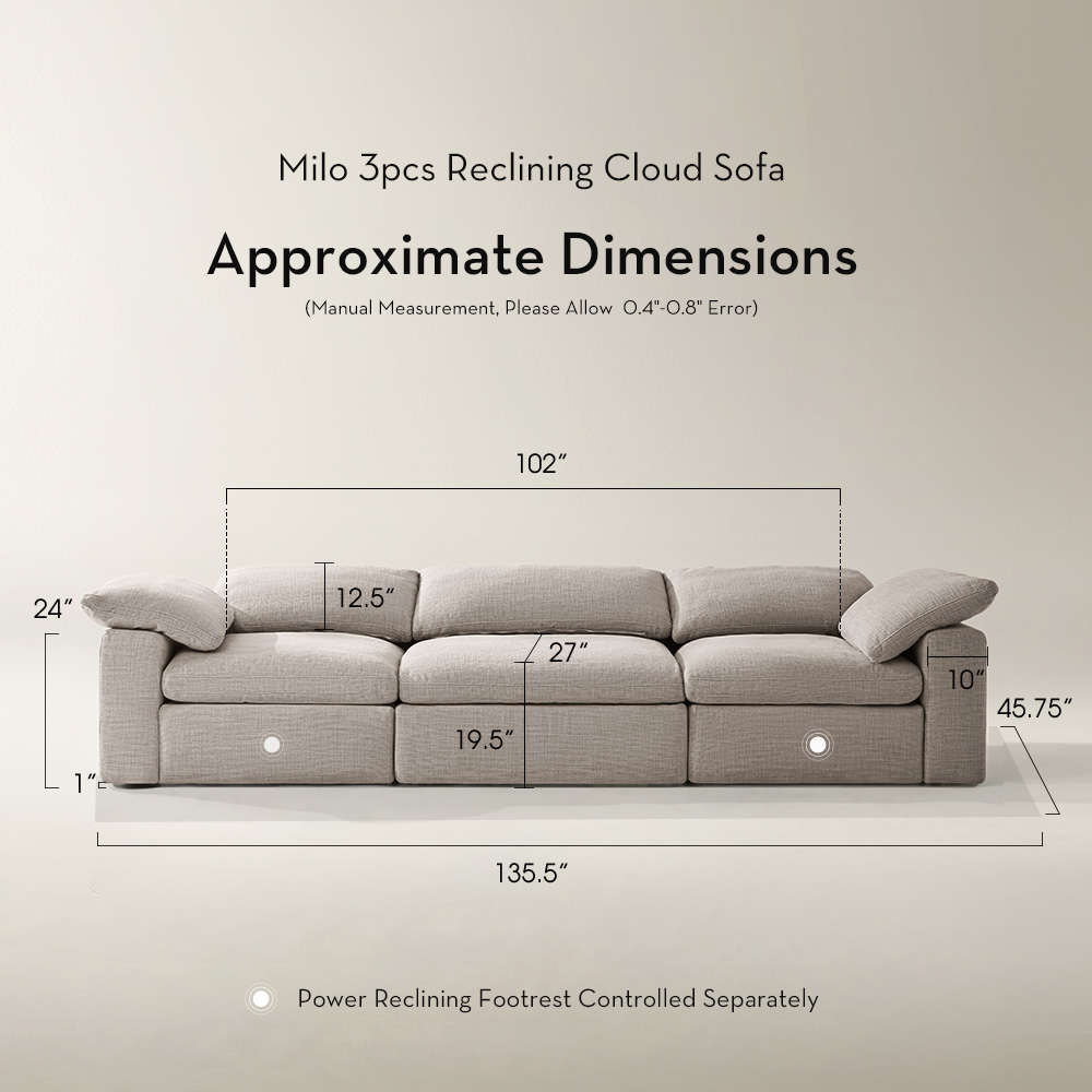 Milo 3-Piece Reclining Dove Performance Fabric Sectional
