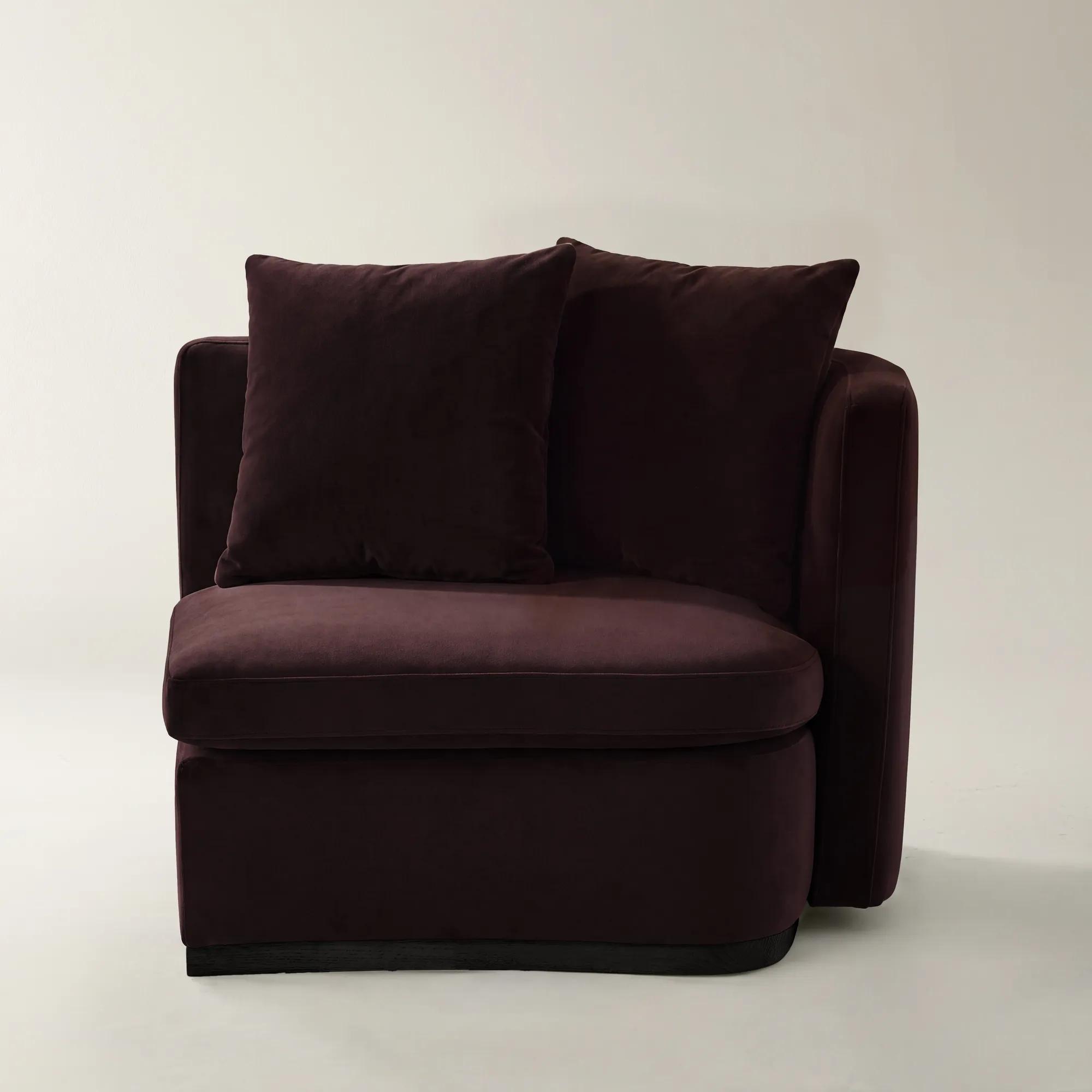 Stria Fig Velvet Right-Arm Chair