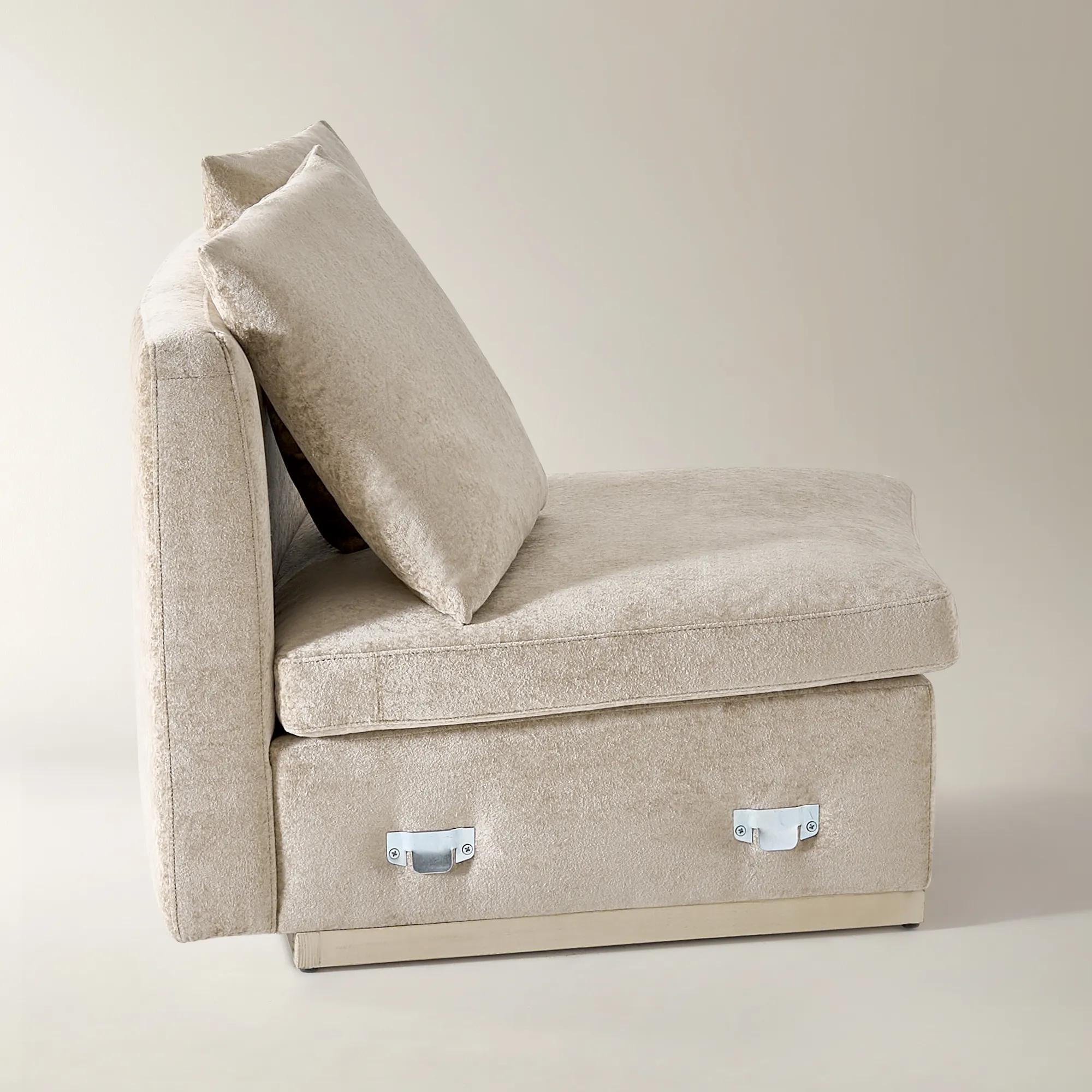 Stria Light Brown Chenille Armless Chair