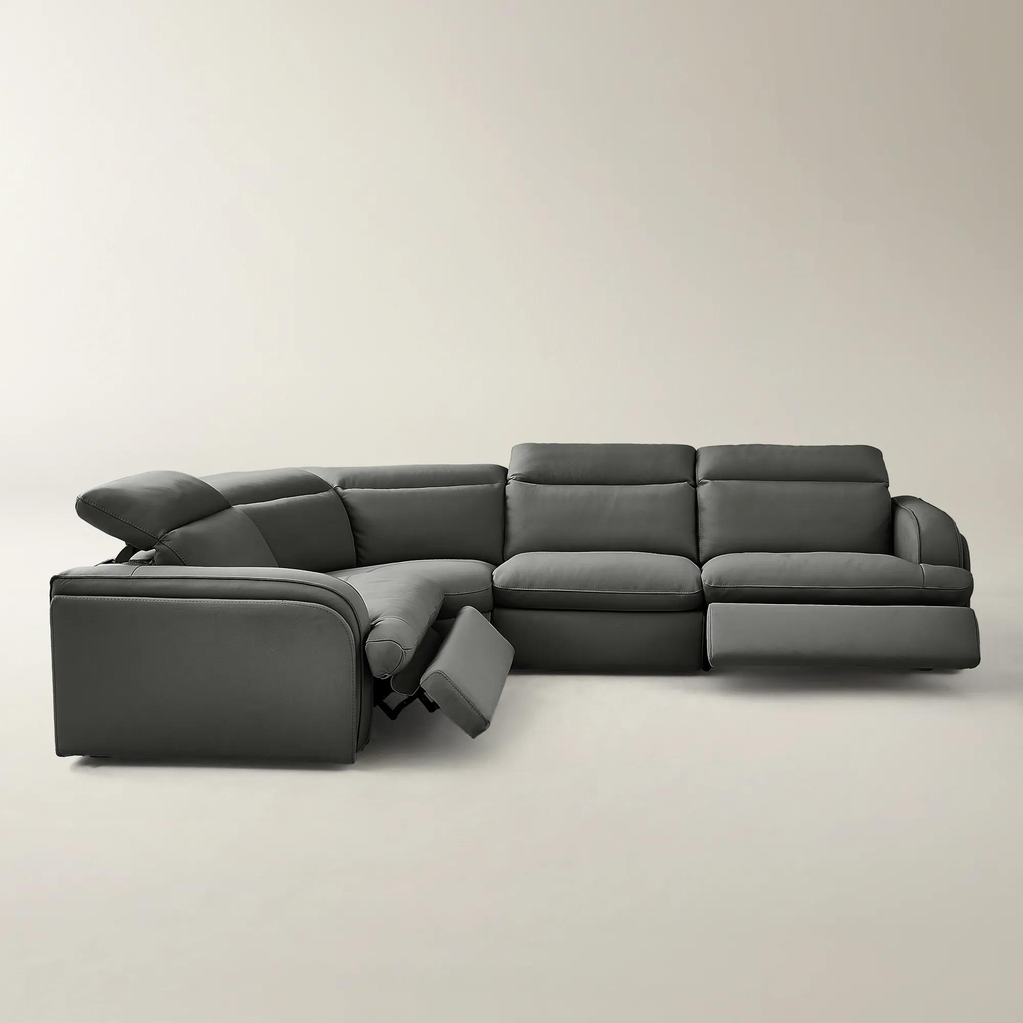 Terra 4-Piece Reclining Charcoal Leather Sectional With Left-Arm Chair