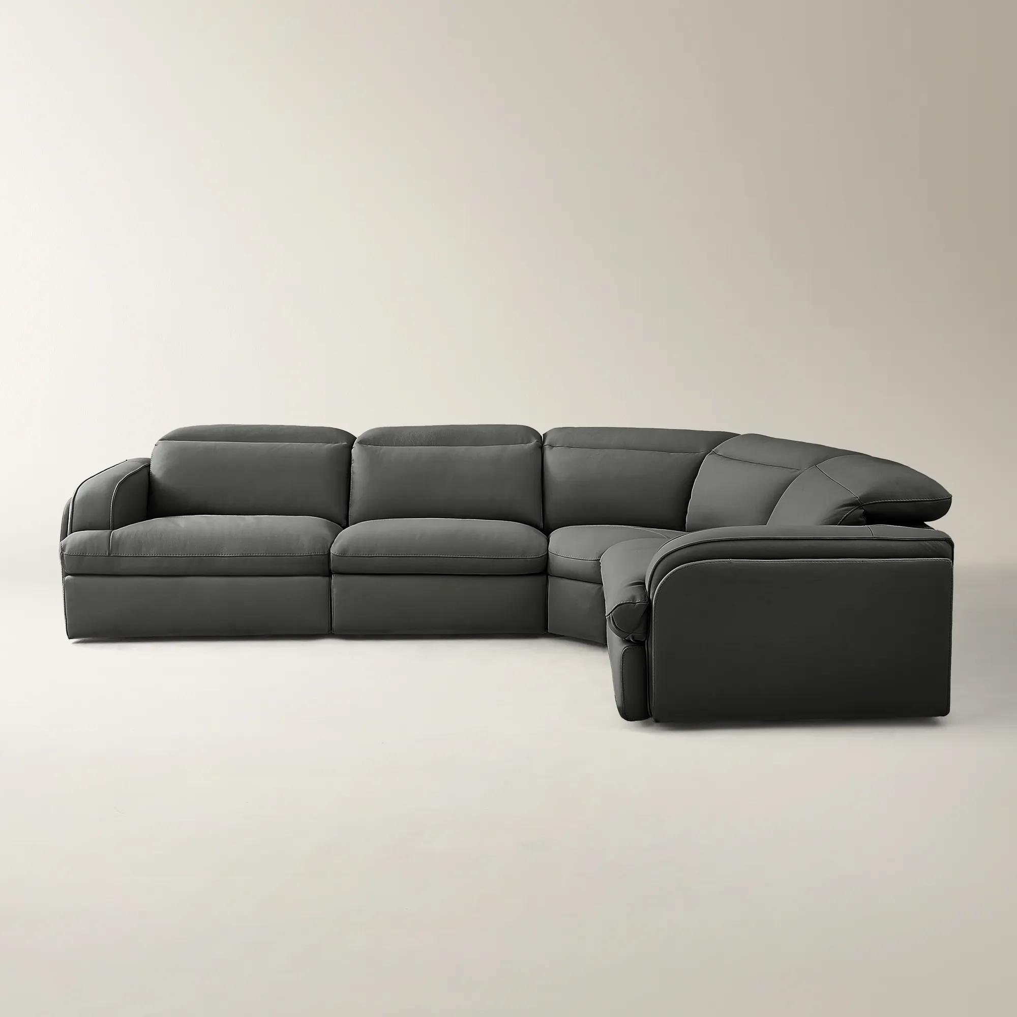 Terra 4-Piece Reclining Charcoal Leather Sectional With Right-Arm Chair