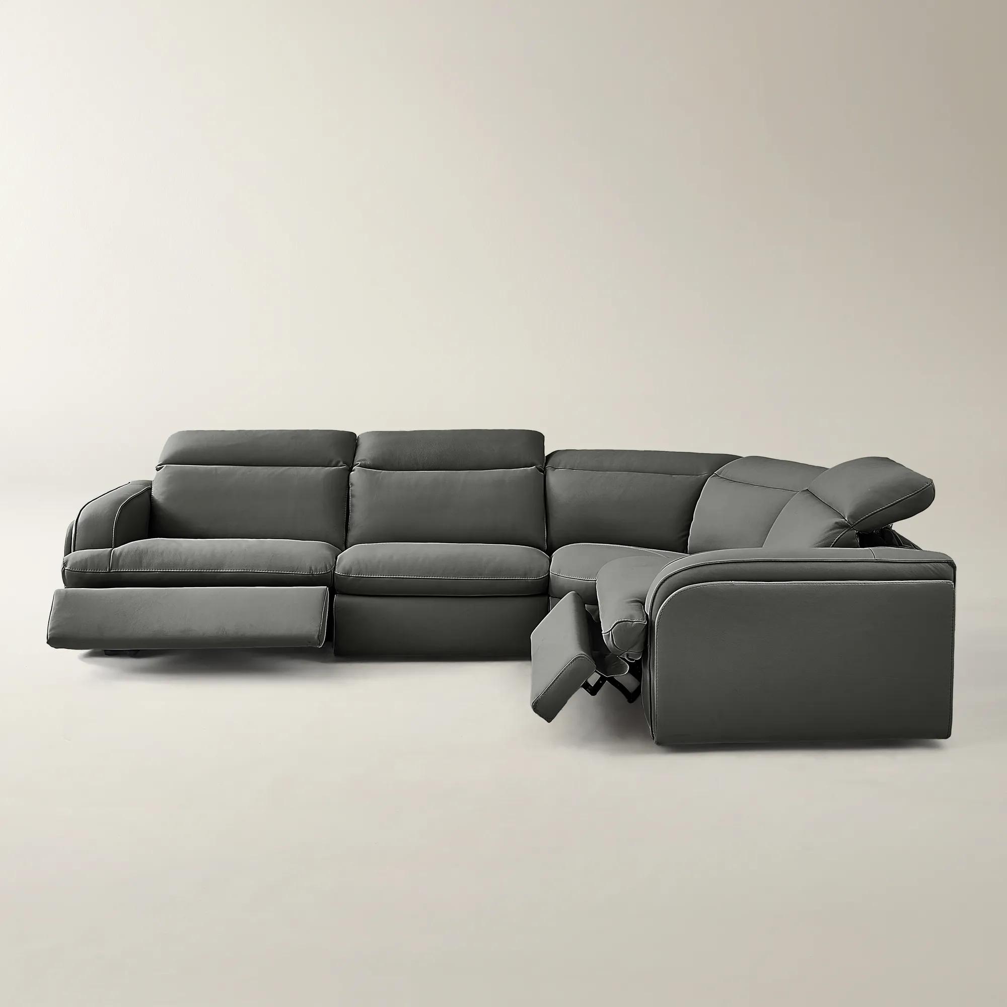 Terra 4-Piece Charcoal Leather Sectional With Right-Arm Chair