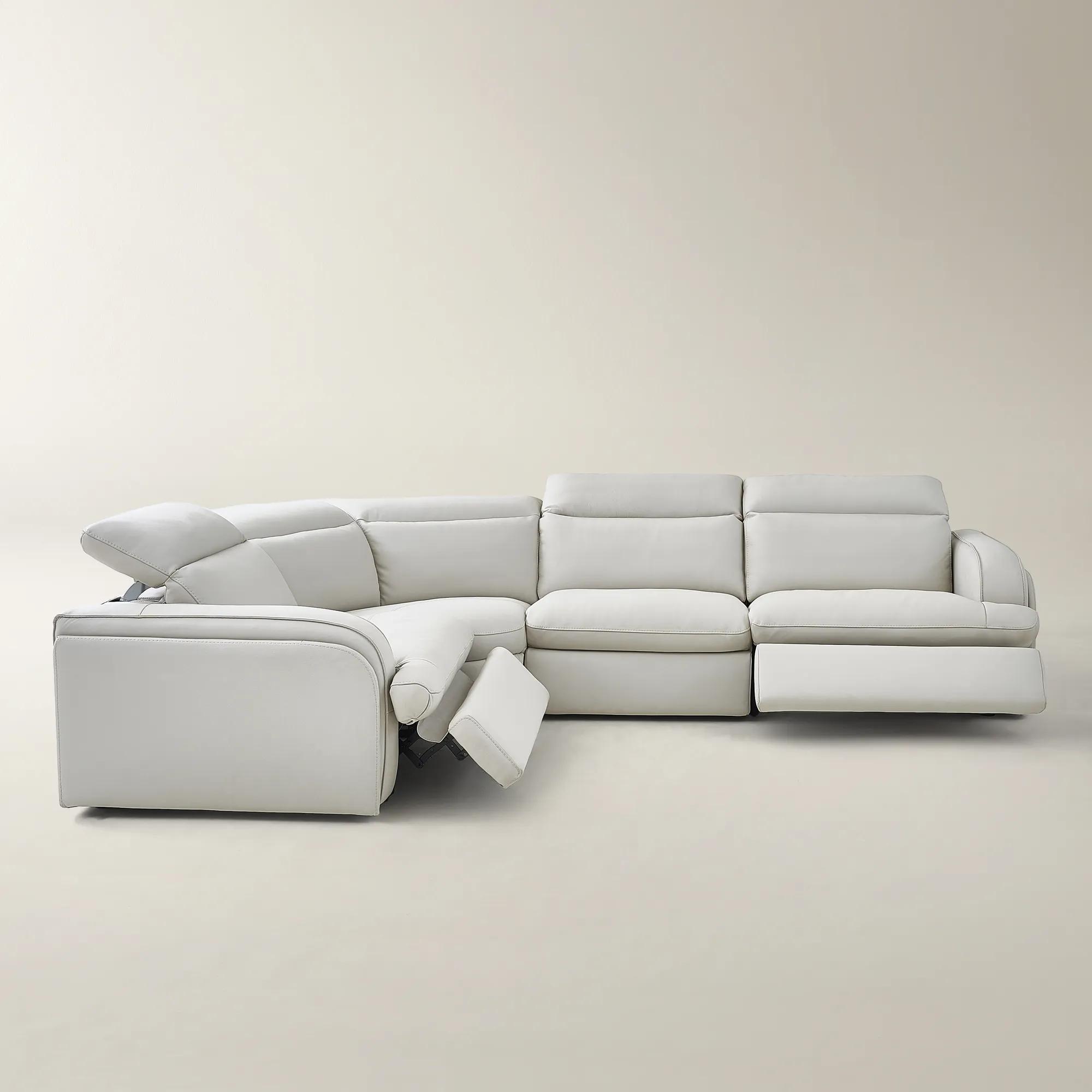 Terra 4-Piece Reclining Frost Leather Sectional With Left-Arm Chair