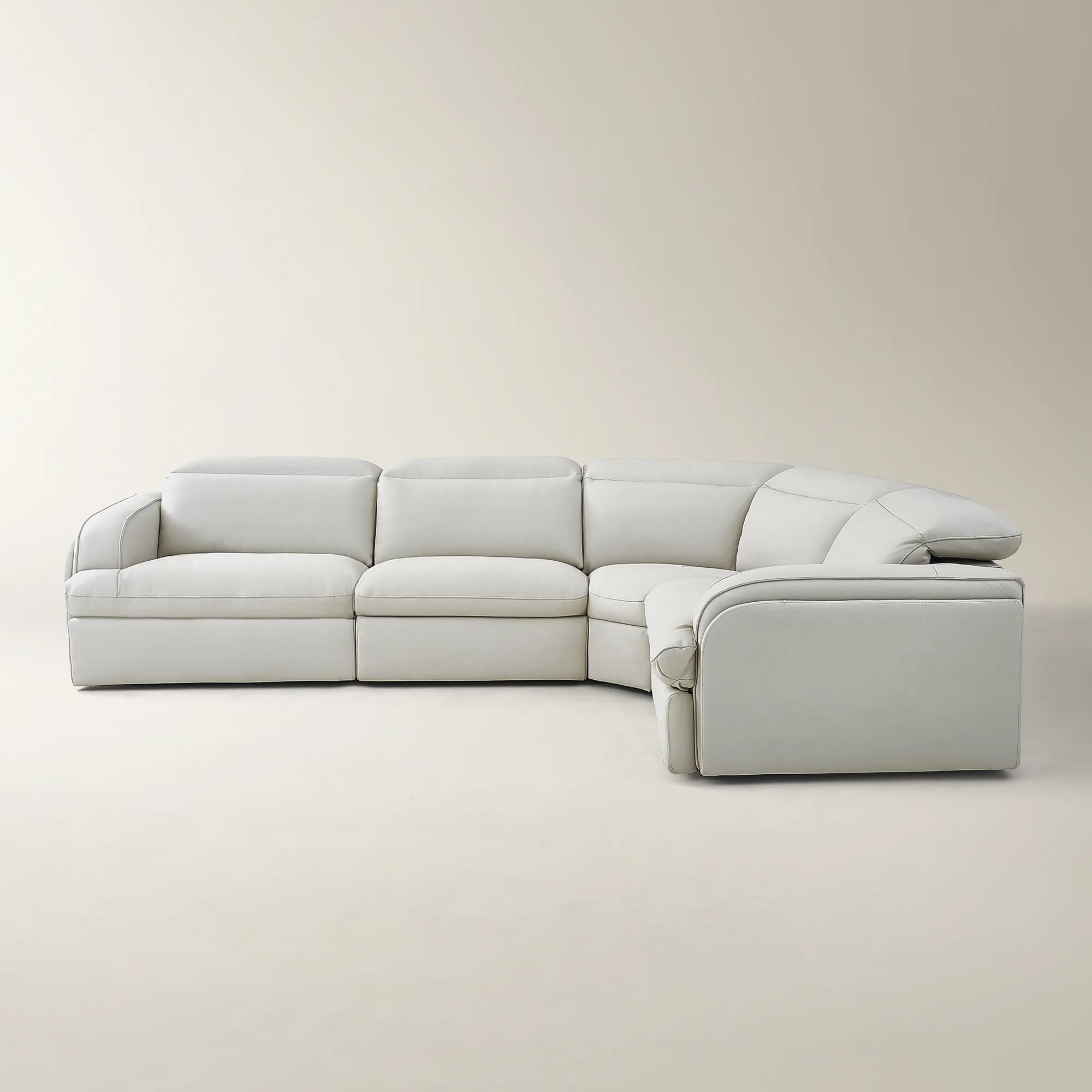 Terra 4-Piece Reclining Frost Leather Sectional With Right-Arm Chair | Z Gallerie
