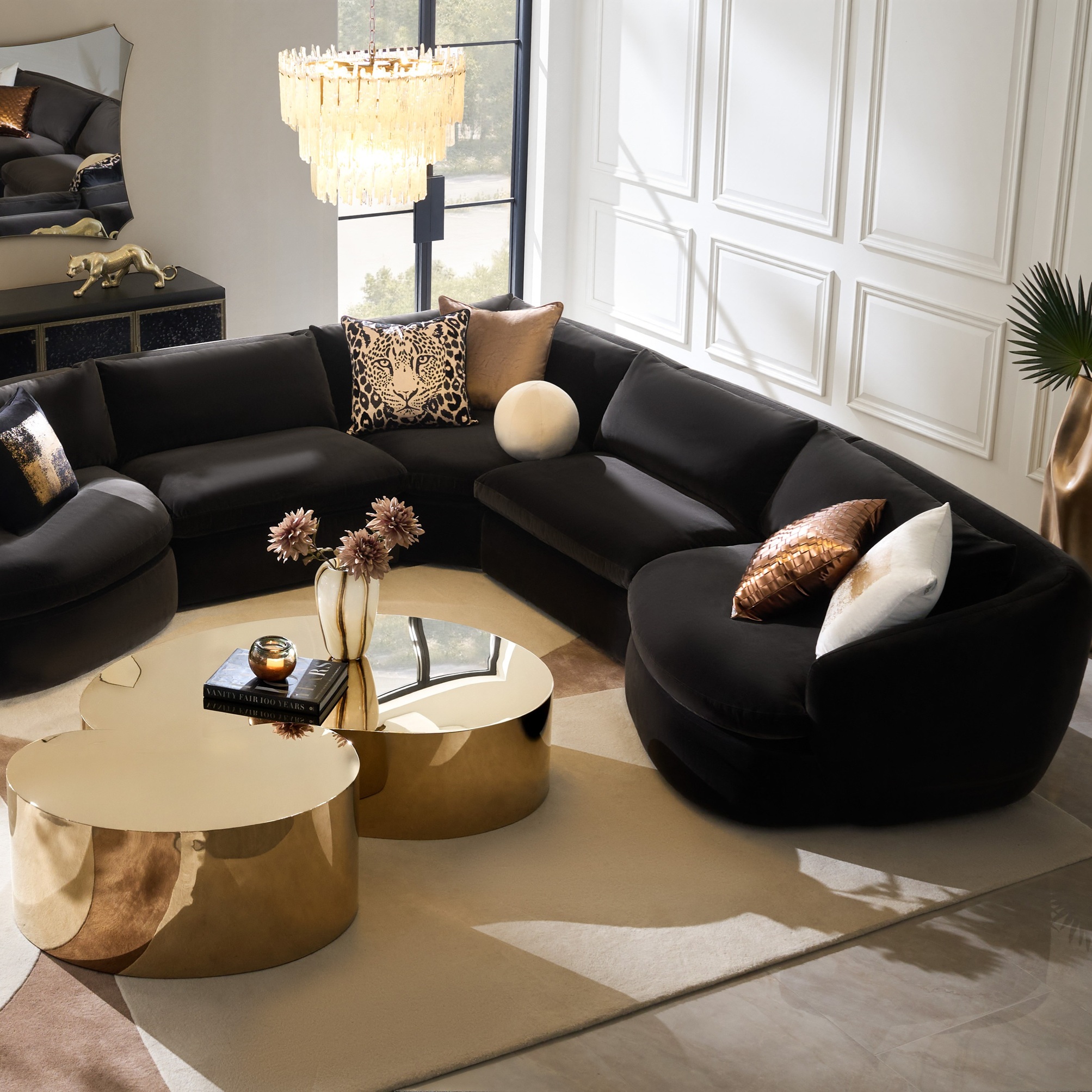 Sabrina L-Shaped Velvet  Sectional Sofa (148"-228") - Charcoal 