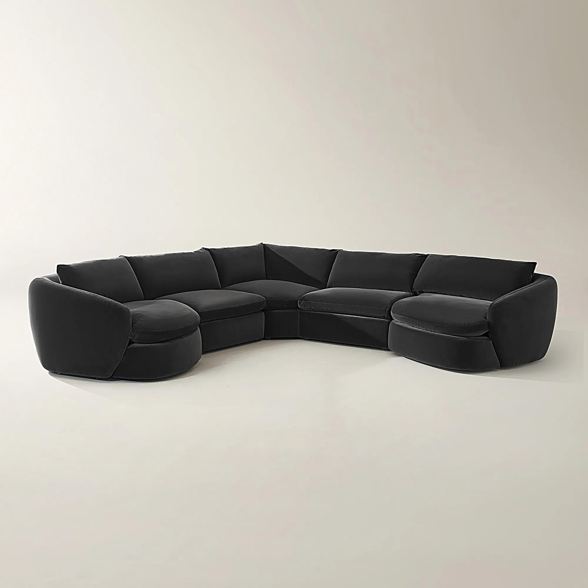 Sabrina L-Shaped Velvet  Sectional Sofa (148"-228") - Charcoal 