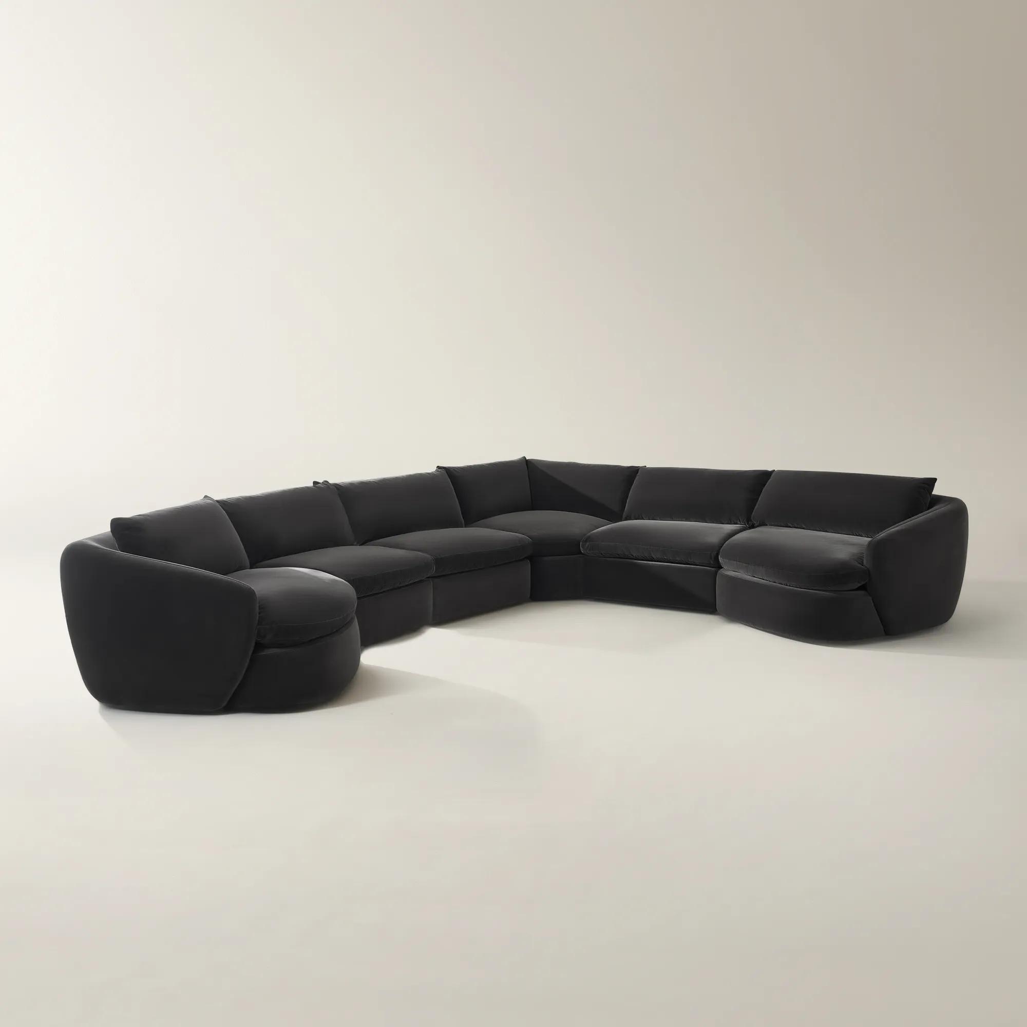 Sabrina L-Shaped Velvet  Sectional Sofa (148"-228") - Charcoal 